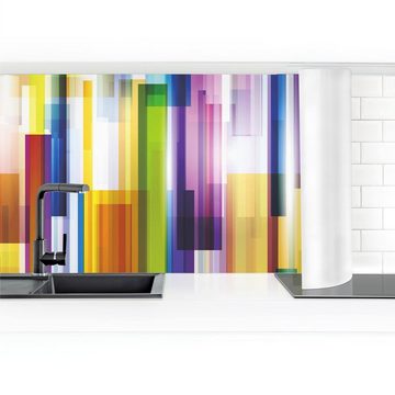 Bilderdepot24 Küchenrückwand bunt dekor Abstrakt Muster Rainbow Cubes II Wandverkleidung Küche, (1-tlg., Nischenrückwand - für Fliesenspiegel ohne Bohren - matt), Spritzschutz Rückwand Küche Herd - Folie selbstklebend versch. Größen