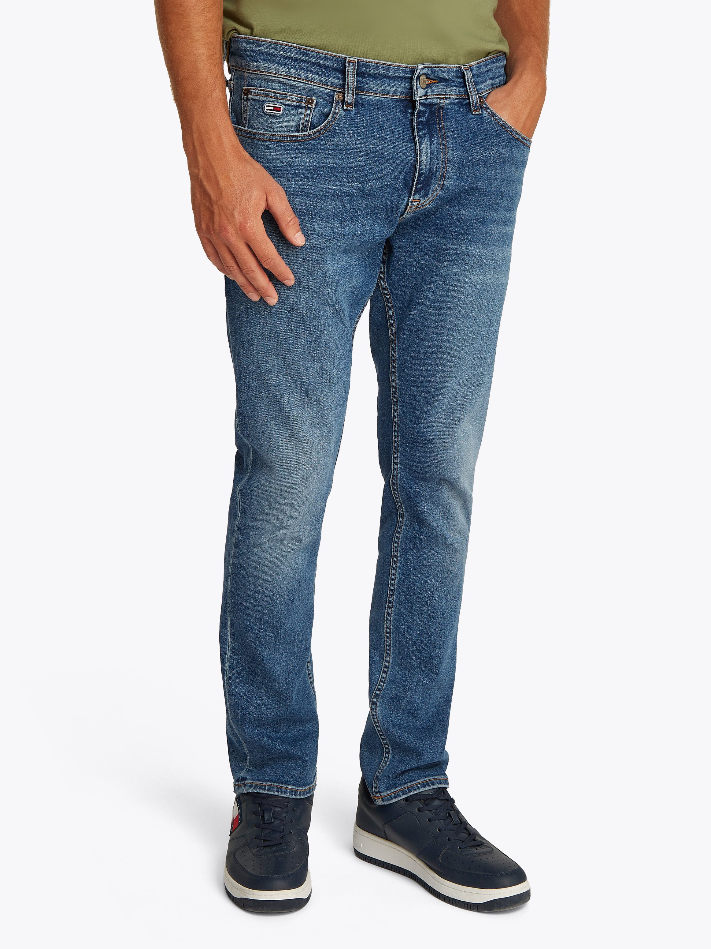 Tommy Jeans Gerade Jeans Scanton Slim Mit Markenlabel aus Leder hinten günstig online kaufen