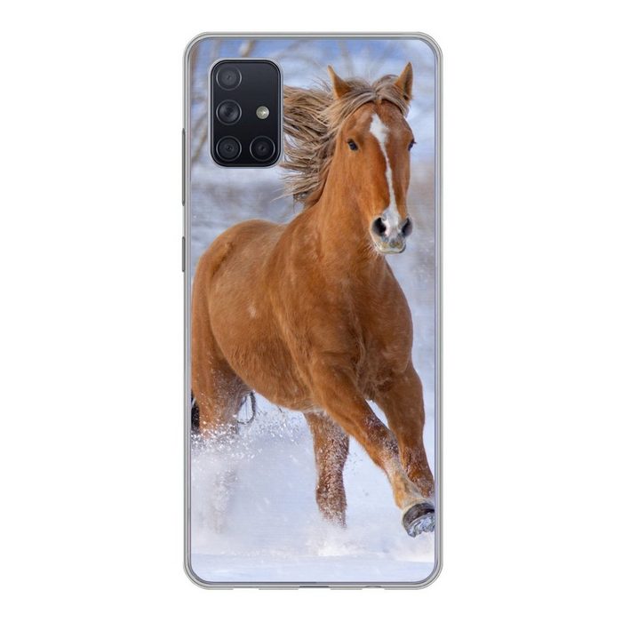 MuchoWow Handyhülle Pferd - Schnee - Braun Phone Case Handyhülle Samsung Galaxy A71 Silikon Schutzhülle