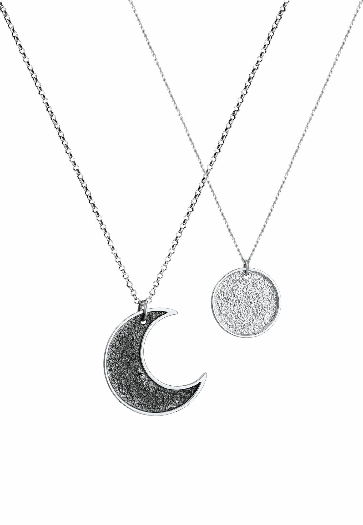 Elli Ketten-Set Partnerkette Halbmond Sonne Plättchen 925 Silber
