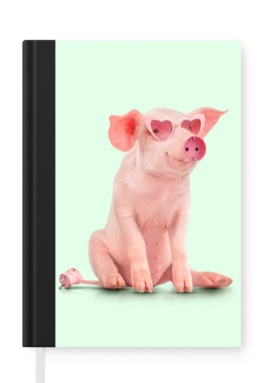 MuchoWow Notizbuch Schwein - Rosa - Brille - Sockel - Tiere, Journal, Merkzettel, Tagebuch, Notizheft, A5, 98 Seiten, Haushaltsbuch
