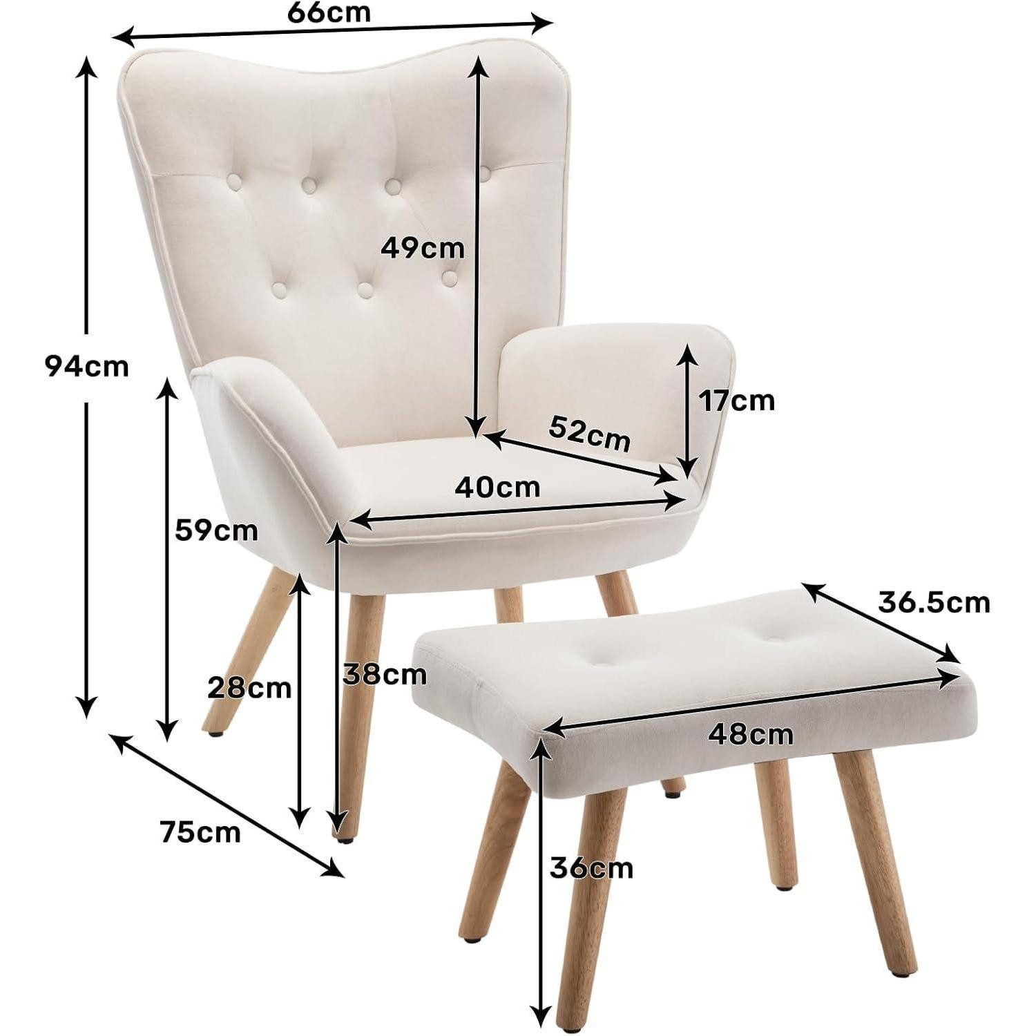 LuxusKollektion Ohrensessel Ohrensessel Hocker Samt Relaxsessel Lesesessel Wohnzimmer Beige sessel