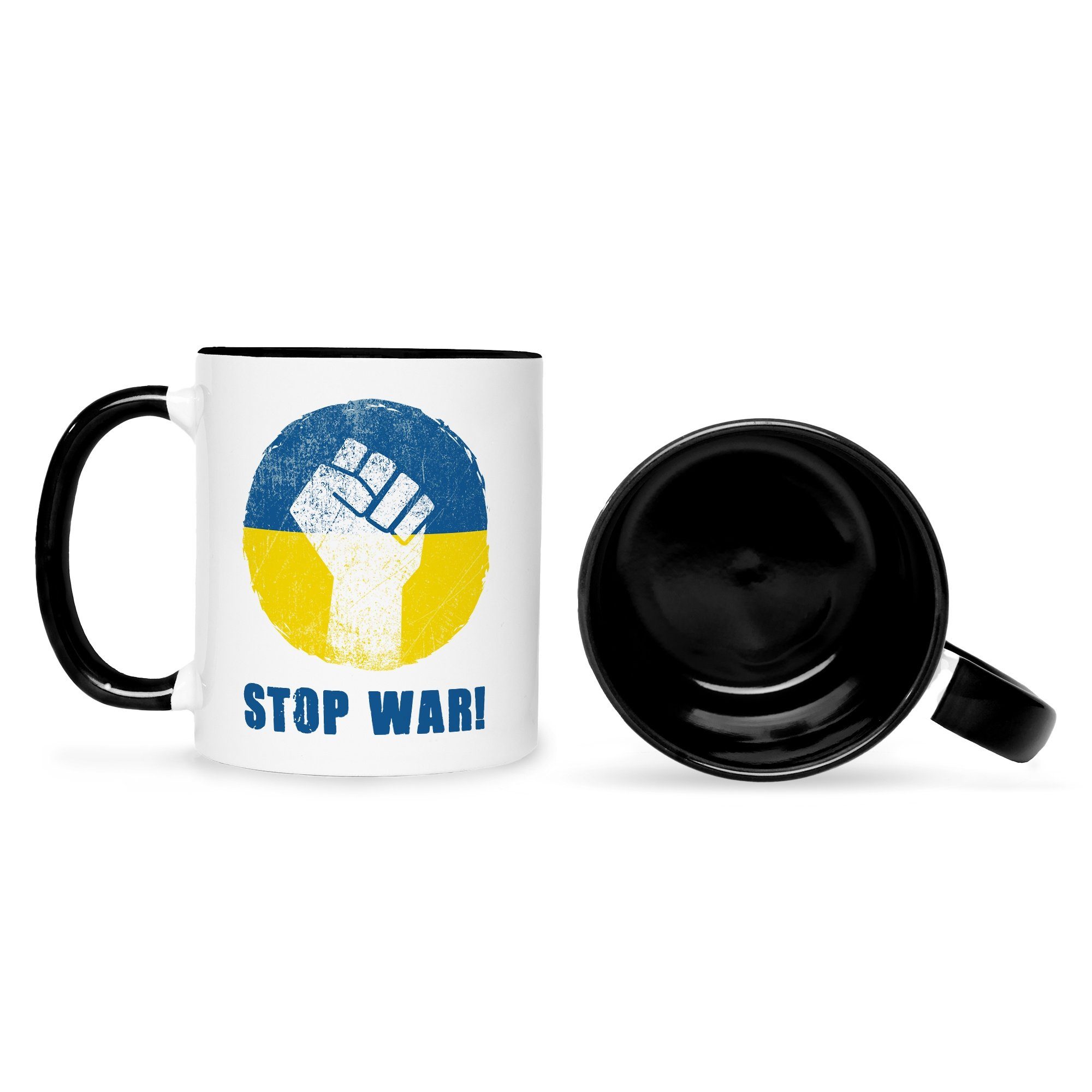 - Ukraine War Keramik, Konflikt Weiß Schwarz Tasse Stop Ukraine, zum GRAVURZEILE für - Frieden bedruckte Statement Tasse Tasse die Bedruckte