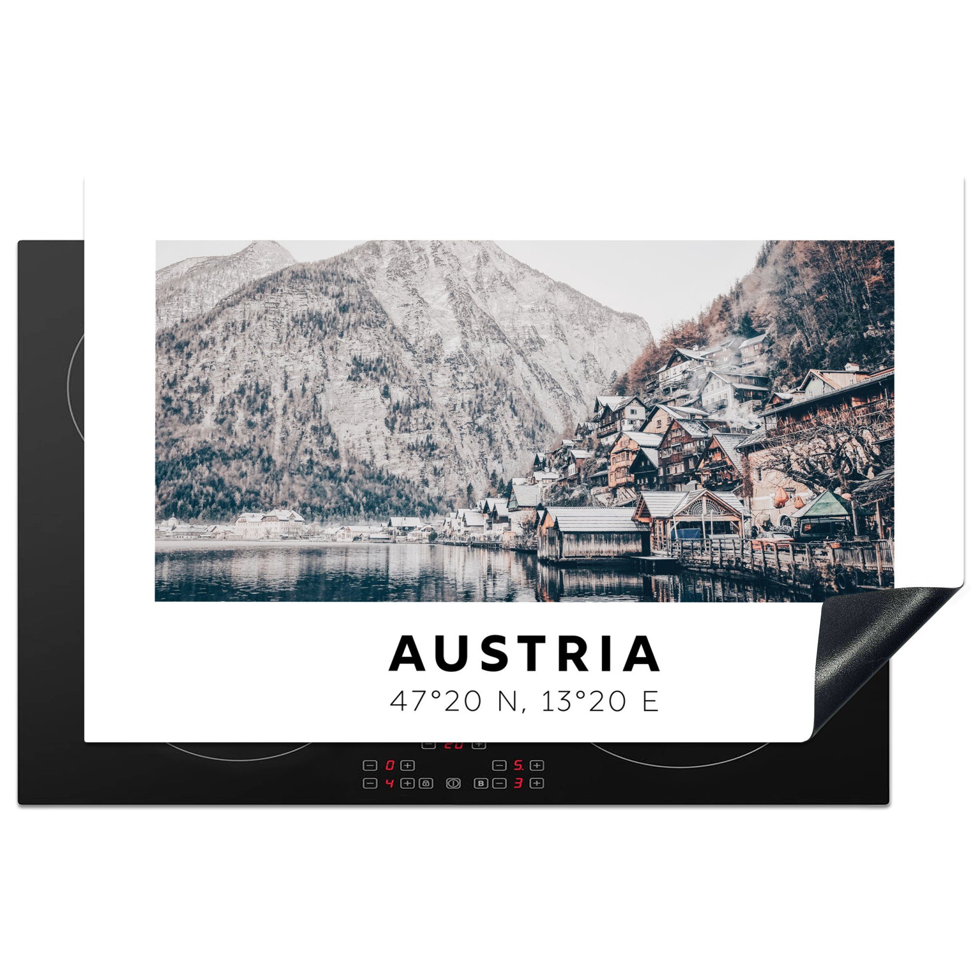 MuchoWow Herdblende-/Abdeckplatte Österreich - Wasser - Berge - Alpen, Vinyl, (1 tlg), 81x52 cm, Induktionskochfeld Schutz für die küche, Ceranfeldabdeckung