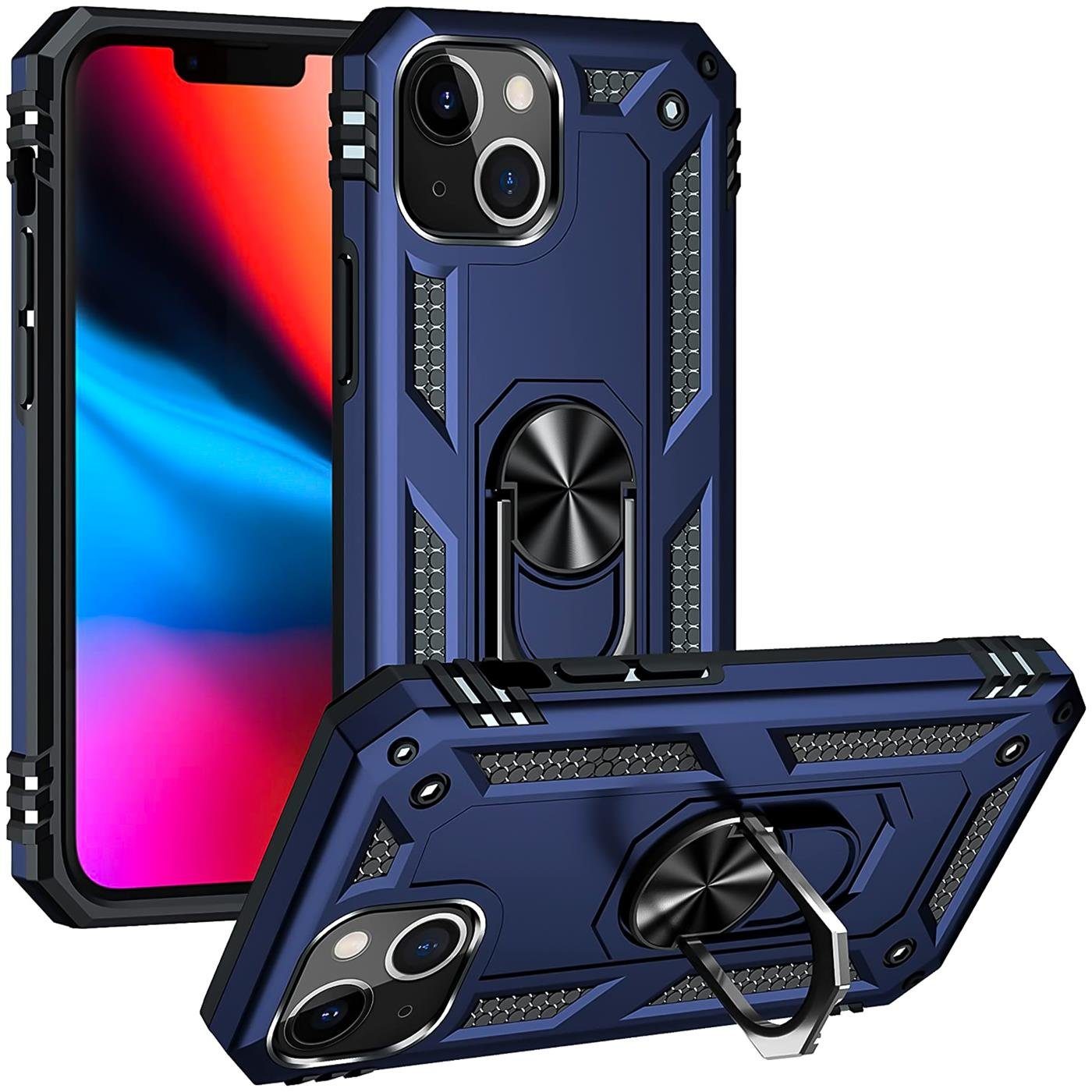 CoolGadget Handyhülle Armor Shield Case für Apple iPhone 13 6,1 Zoll, Outdoor Cover mit Magnet Ringhalterung Handy Hülle für iPhone 13