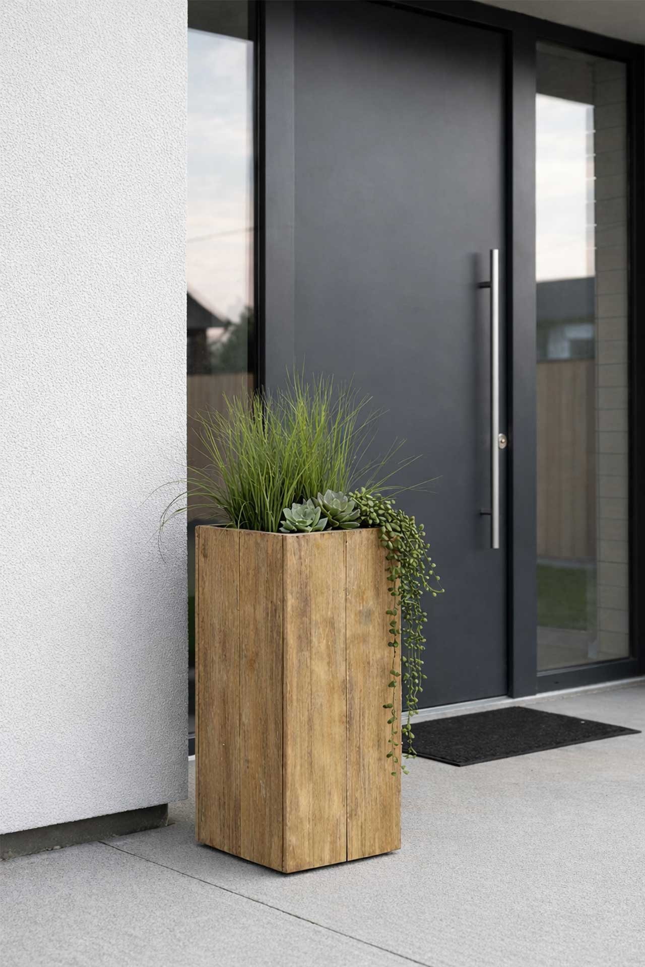 VIVANNO Pflanzkübel Holz BLOCK Säule - Antikbraun Maserung (1 St), 33x33x70 cm