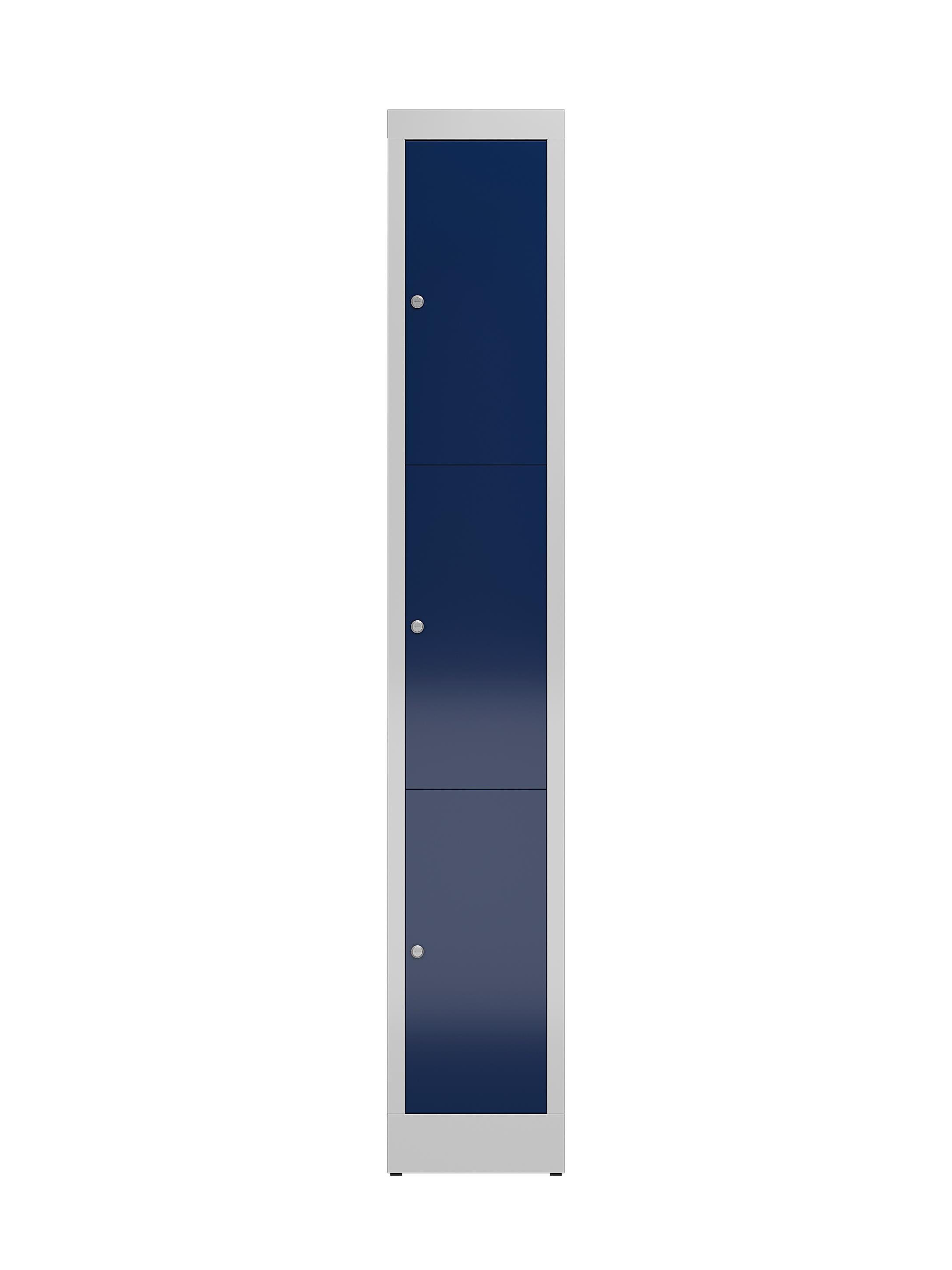 310 500 und Schließfachschrank, Montage Enzianblau RAL 7035 Abteil, - montiert 5010 1800 1 mm verschweißt ClassiX keine (1-St) RAL erforderlich Komplett 3 Lichtgrau/ x Türen: Steelboxx Fächerschrank Fächer, Korpus: x