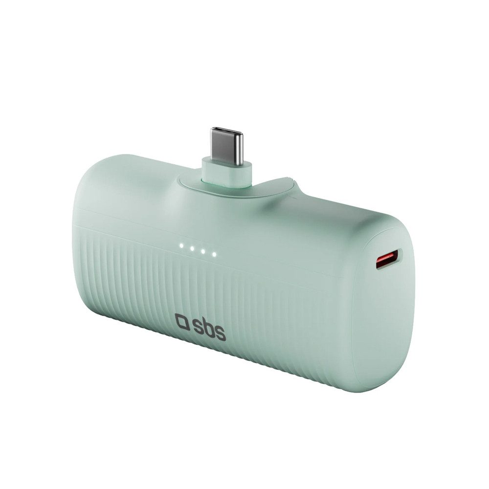 sbs Zusatzakku Reiseakku Notfallakku Powerbank EcoPower 5000 mAh (5 V, 1 St), integrierter USB-C-Stecker, 10 W, kompakt