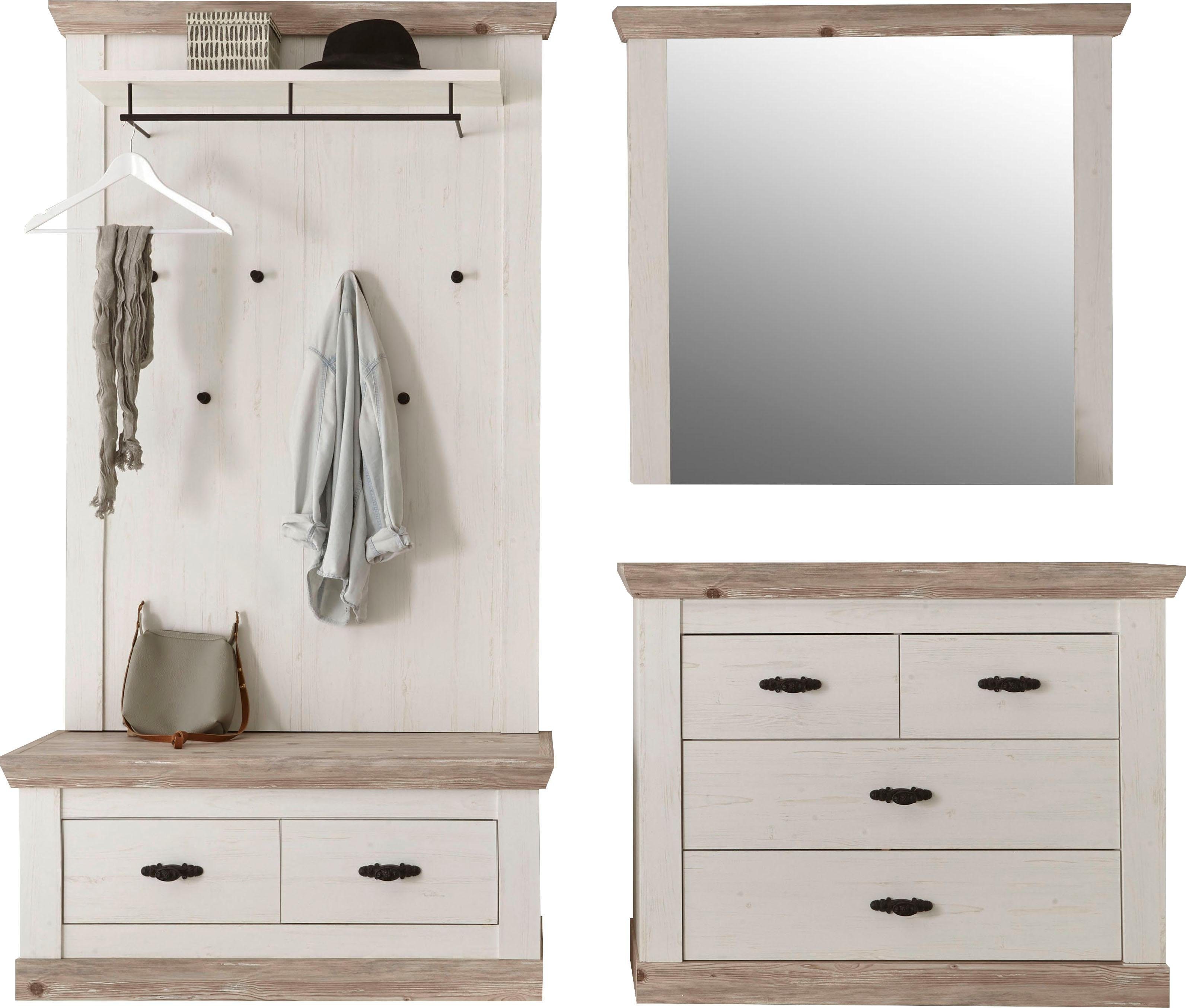 Home affaire Garderoben-Set Florenz, (4-St), bestehend aus 1 Bank, 1 Paneel, 1 Spiegel und 1 Kommode