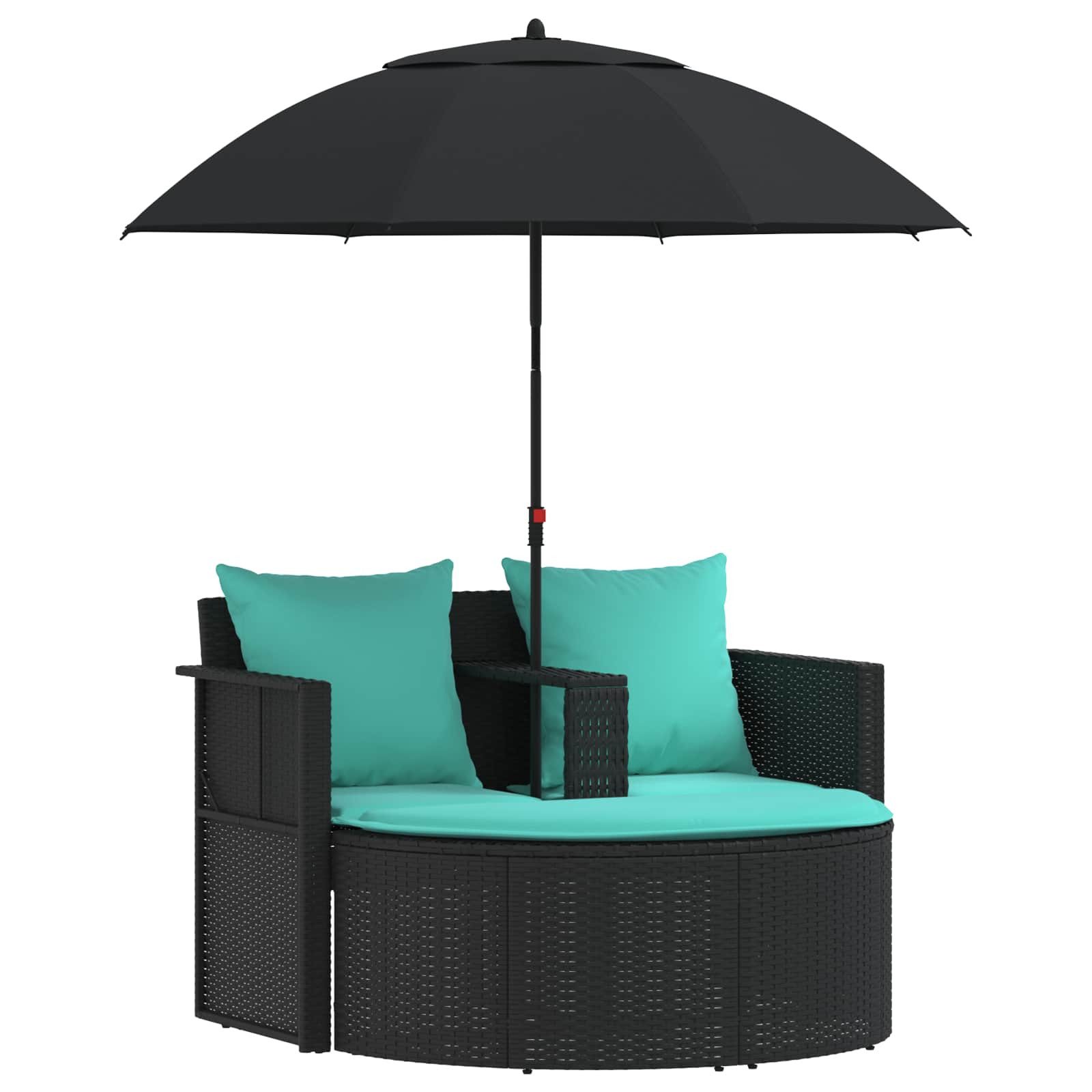 vidaXL Gartenliege Garten-Sofa mit Kissen 8 pcs Schwarz und Türkis Poly-Rattan, 8 St.