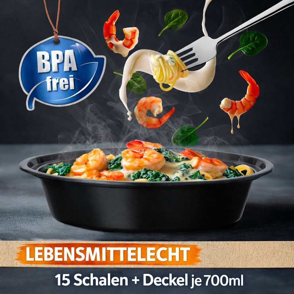 BigDean Mikrowellenteller Meal Prep Boxen 700 ml – 15 Stück Runde Schalen mit Deckel – BPA frei, (15 St), mikrowellengeeignet, spülmaschinengeeignet, gefriergee – Bild 5 von 5
