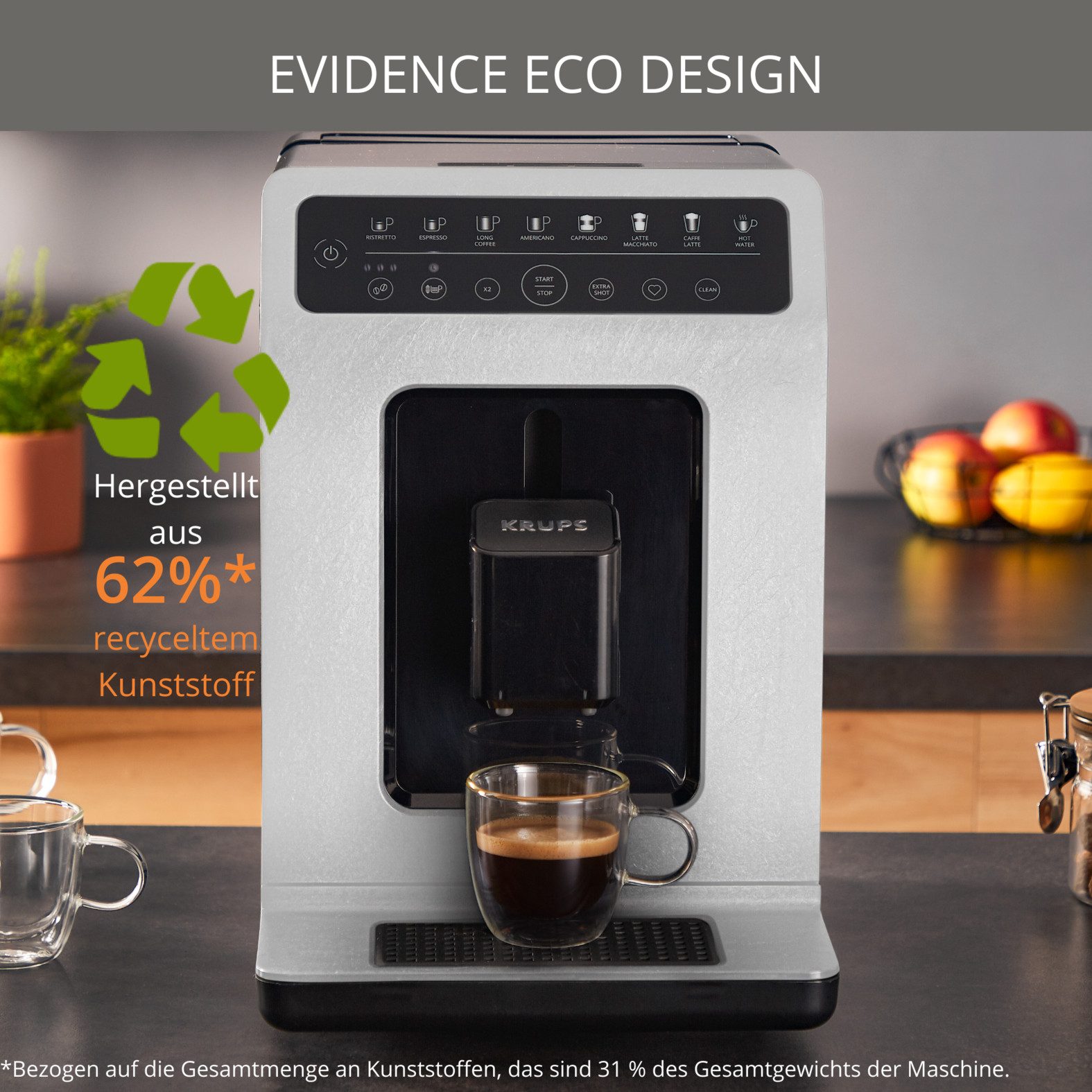 Krups Kaffeevollautomat EA897A Evidence ECOdesign, Touch-Steuerung