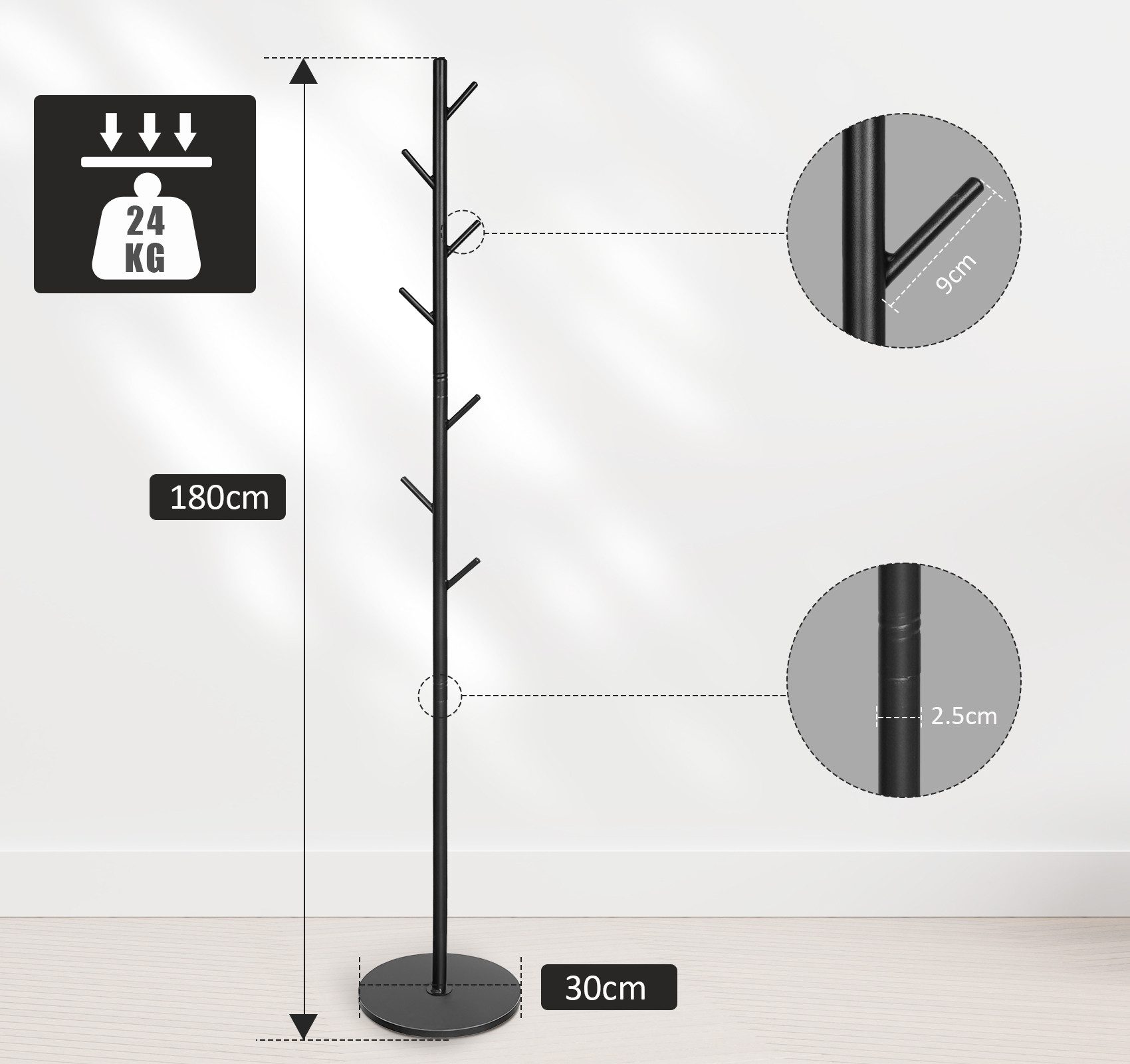 ElitVita Garderobenständer 180cm Jackenständer Standgarderobe, mit 7 Haken, günstig online kaufen
