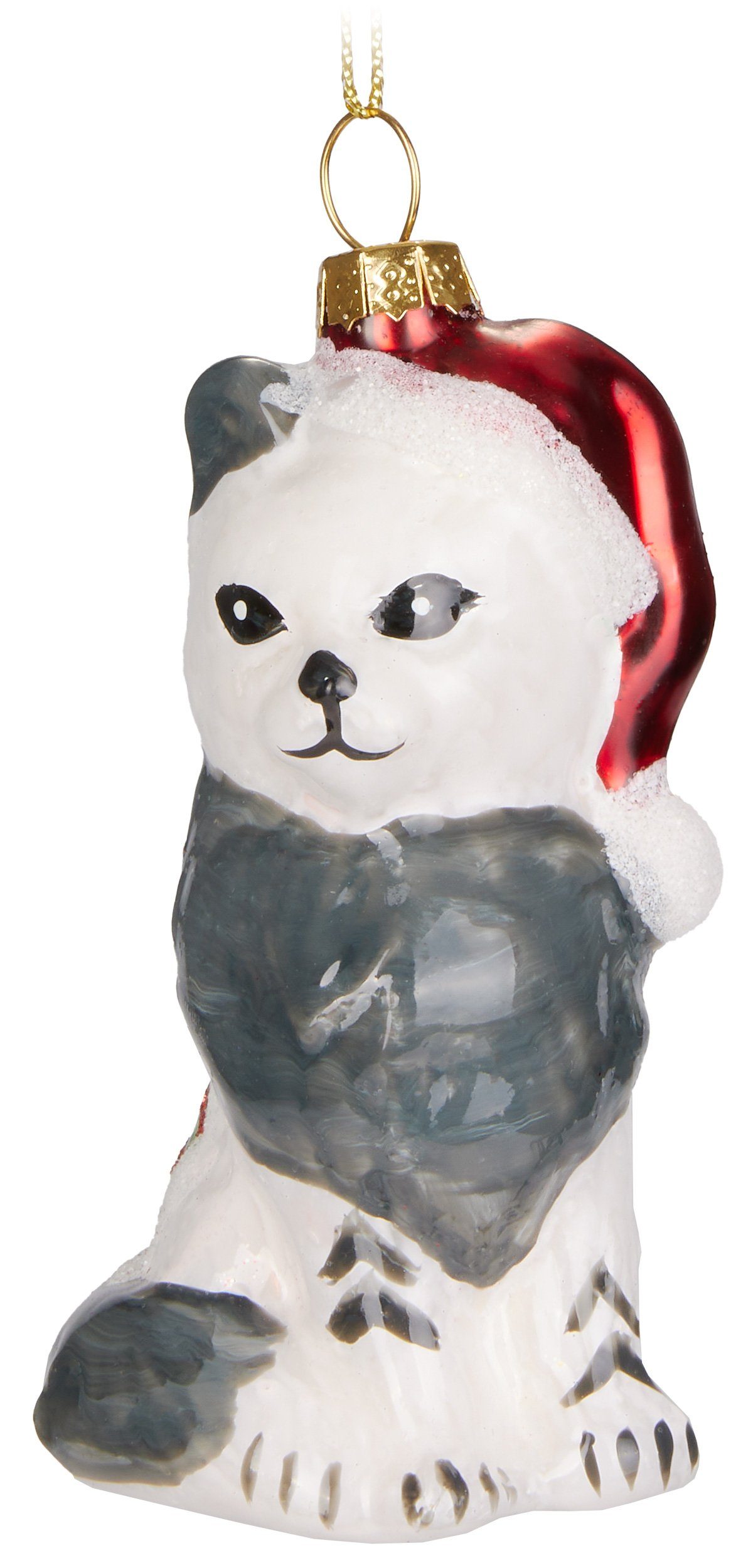 BRUBAKER Handbemalte Katze - und Christbaumschmuck Figuren Weihnachtsmütze cm Christbaumschmuck Grün Deko Weihnachtskugel 9,1 Anhänger - Glas Mundgeblasener mit Rot Baumkugel lustige aus Decke (1-tlg),