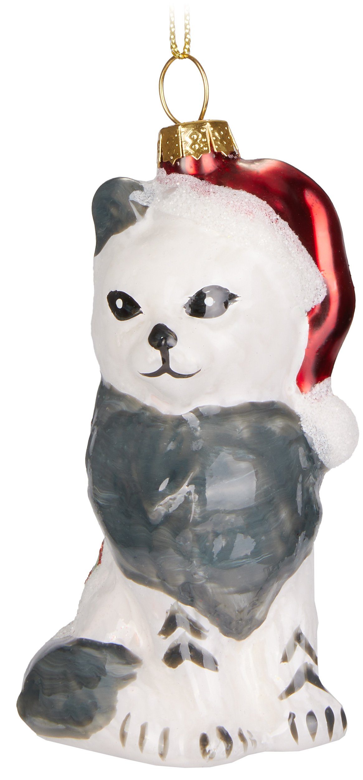 BRUBAKER Christbaumschmuck Katze mit Decke und Weihnachtsmütze Rot Grün - Baumkugel (1-tlg), Handbemalte lustige Weihnachtskugel aus Glas - Christbaumschmuck