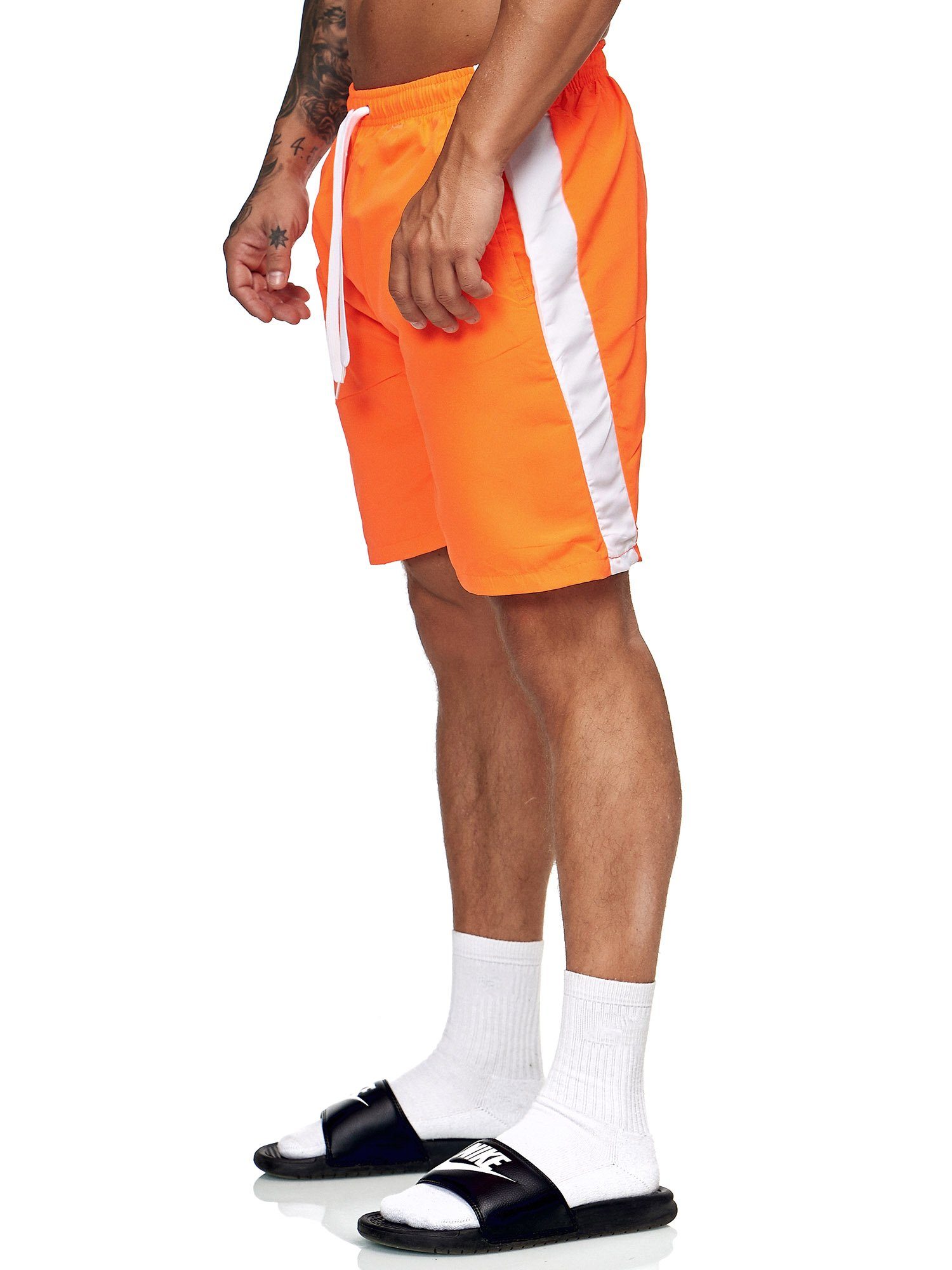 OneRedox Shorts BH200 (Kurze Hose Freizeit im Design) 400 Bermudas Fitness modischem Casual Orange Sweatpants, Weiss 1-tlg