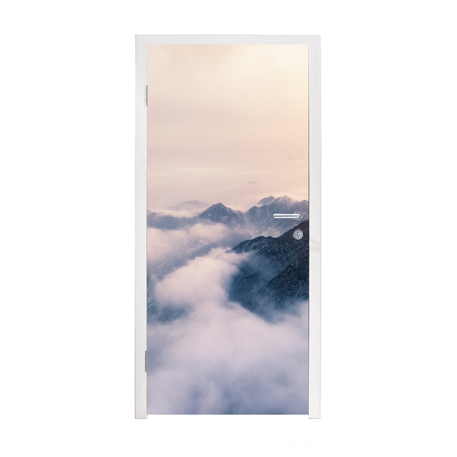 MuchoWow Türtapete Nebelschwaden ziehen über ein Gebirge, Matt, bedruckt, (1 St), Fototapete für Tür, Türaufkleber, 75x205 cm