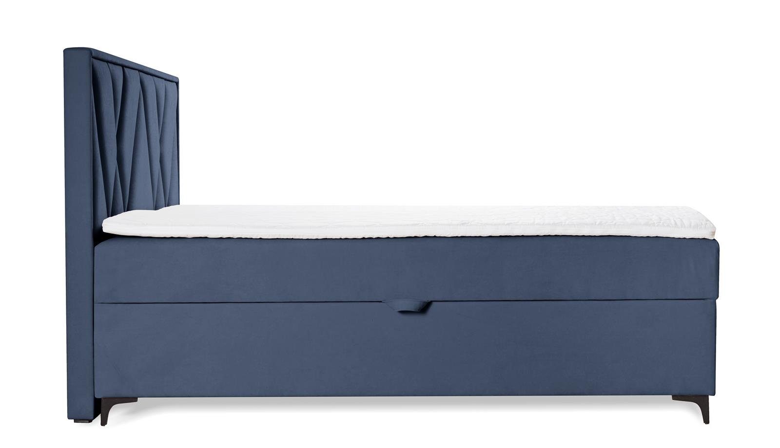 Beautysofa Boxspringbett Stil, (im Metallbeine Veloursstoff (mono mit Polsterbett 141/161/181 Bettkasten mit Magic cm), modernes Blau 242) aus