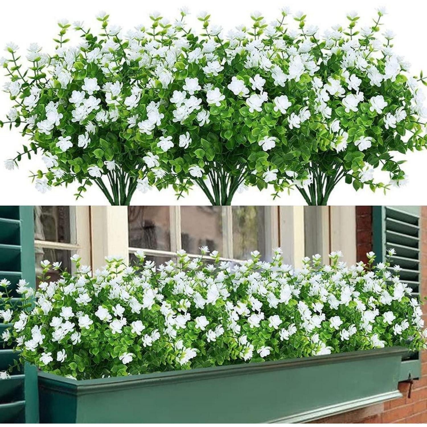 Kunstblumenstrauß Kunstblumen 8 Stück UV-beständig Eukalyptus 35cm, LuxusKollektion