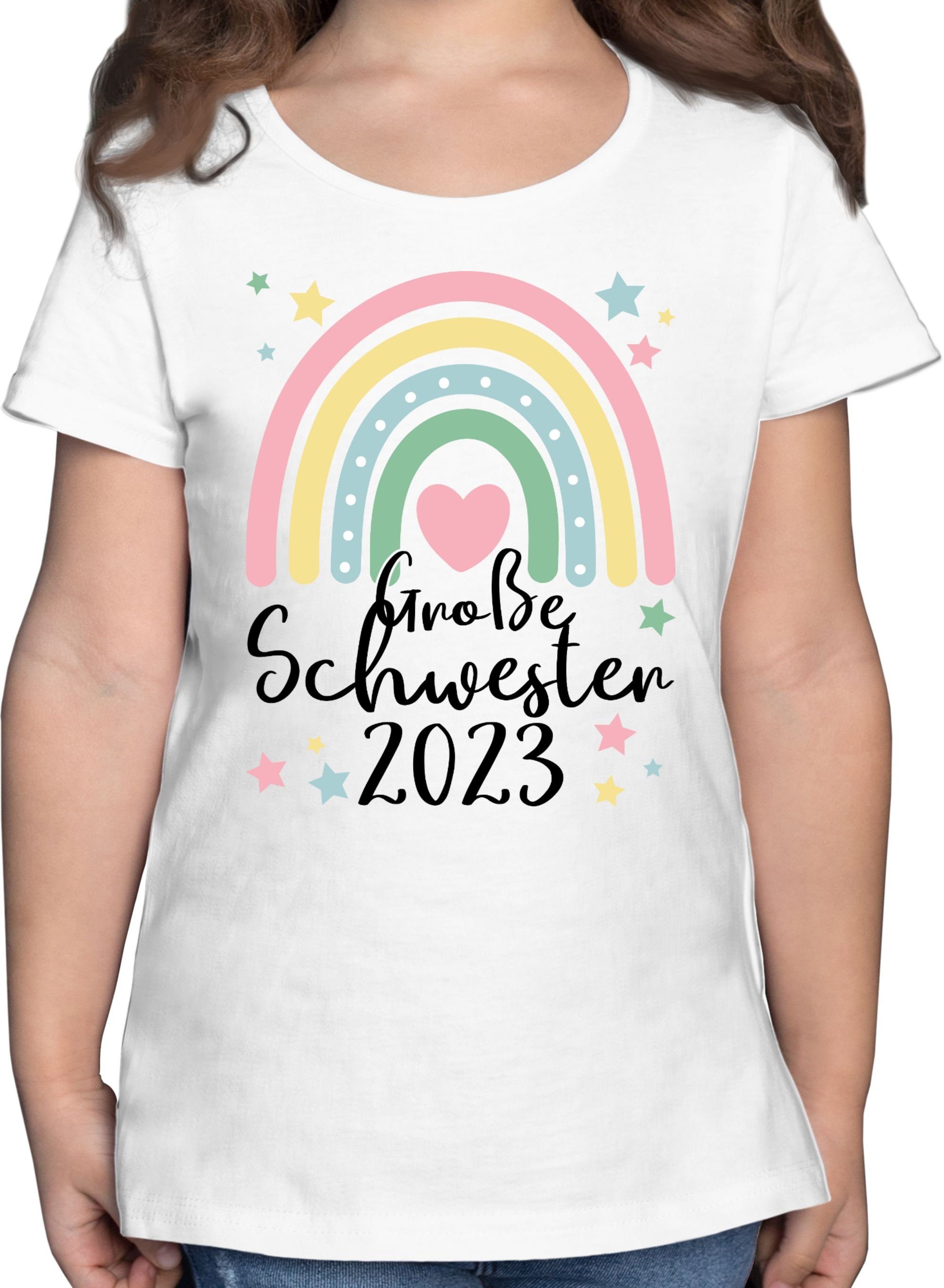 Shirtracer T-Shirt Große Schwester Geschenk 2023 Regenbogen Big Sister Große Schwester 1 Weiß