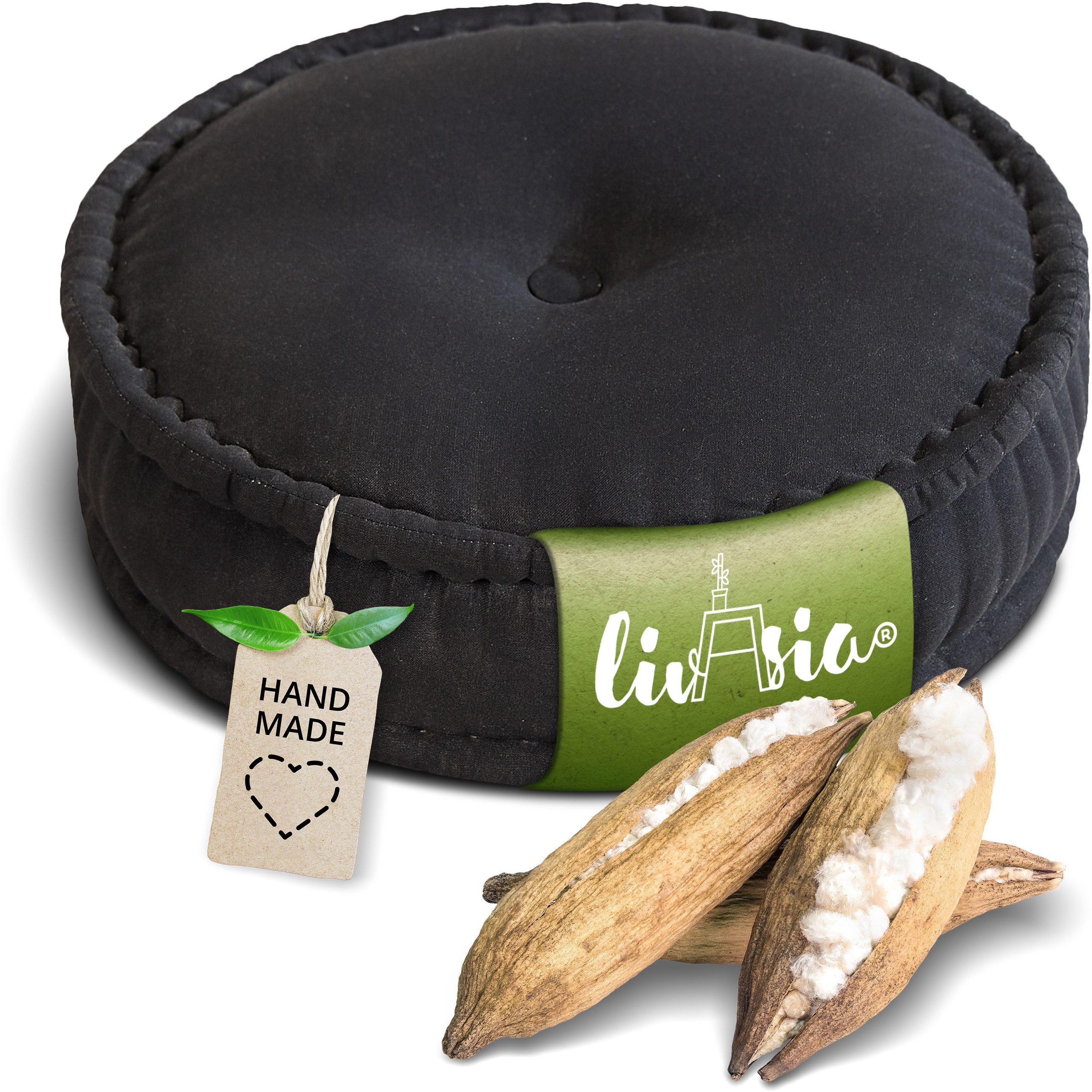 livasia Meditationskissen Zafukissen groß (Basic) vegan und handgefertigt, 46x14cm, Kapok