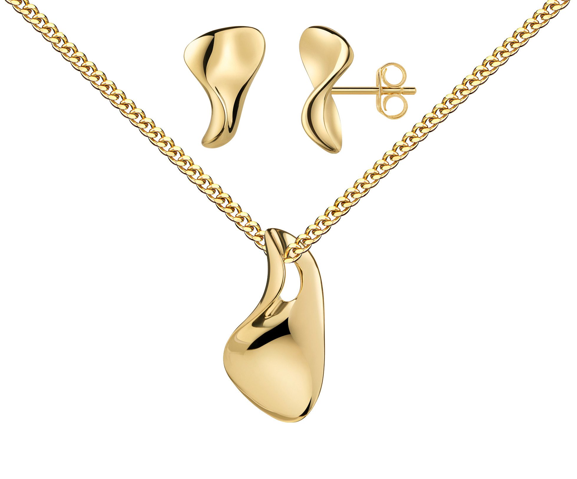 JEVELION Schmuckset Anhänger 333 Golddesign 2x Ohrstecker - Made in Germany (Goldanhänger + Gold-Ohrschmuck, für Damen und Mädchen), Mit Kette vergoldet- Länge wählbar 36 - 70 cm oder ohne Kette.