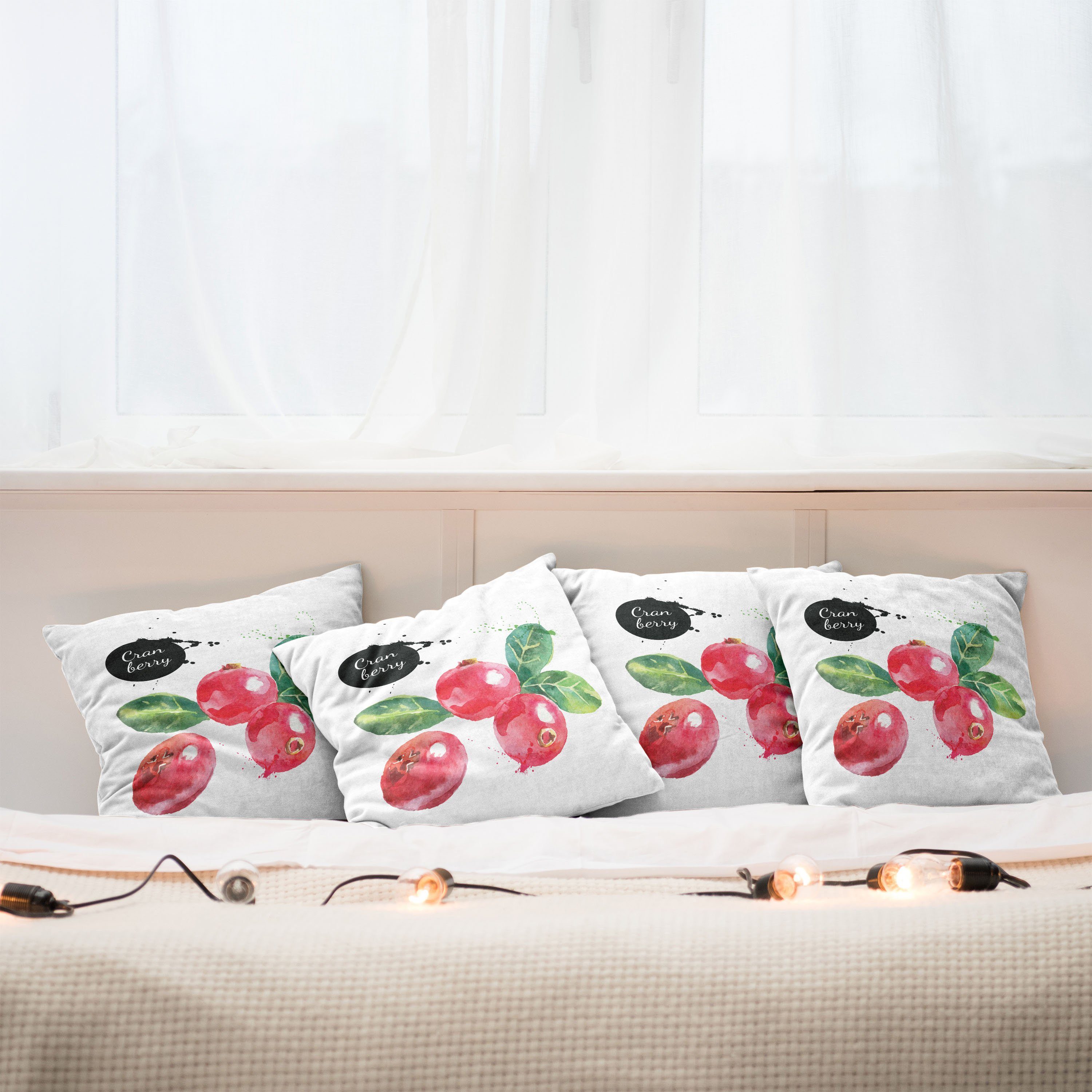 Modern Cranberries Aquarelle (4 Stück), Doppelseitiger Accent Abakuhaus Obst Digitaldruck, Kissenbezüge