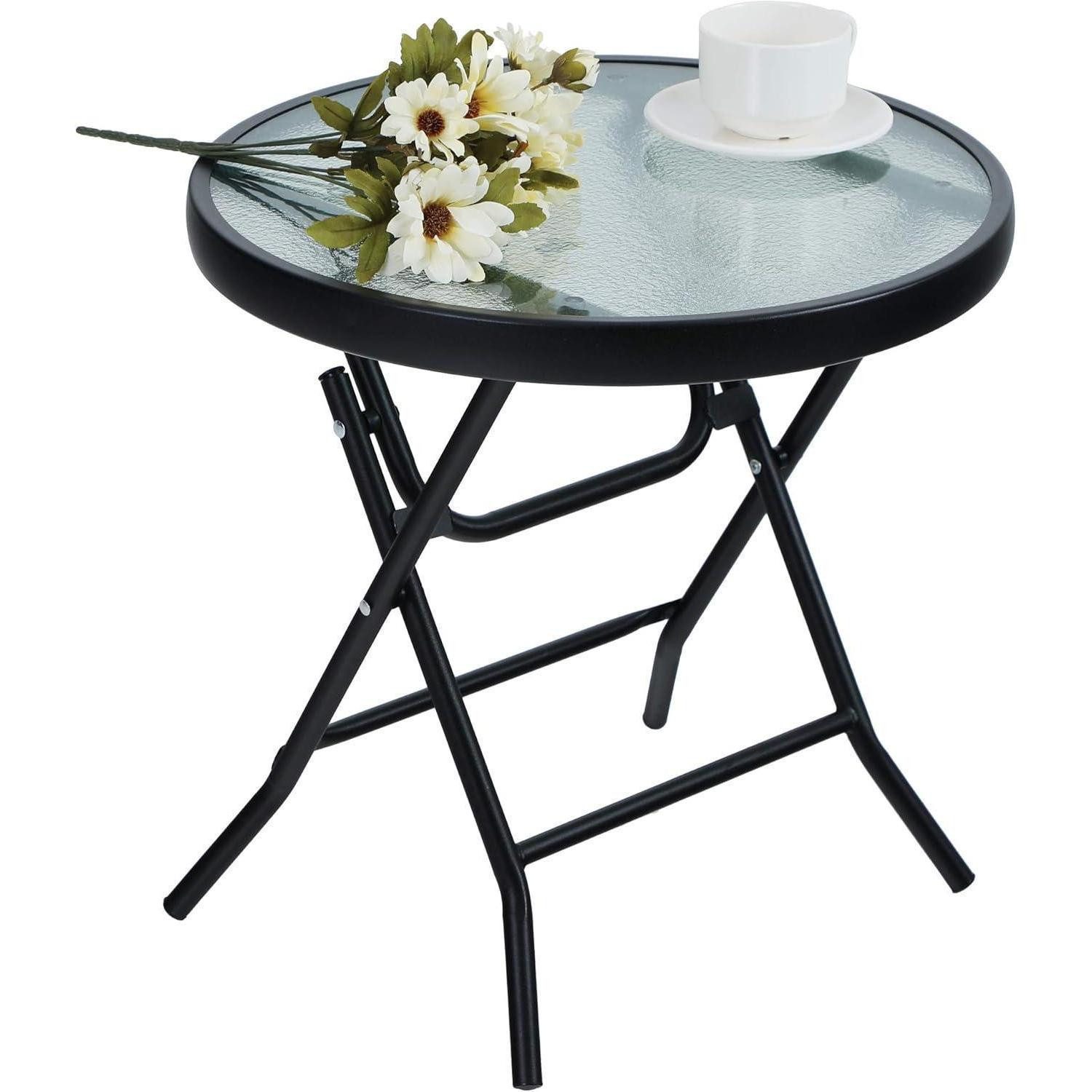 LuxusKollektion Klapptisch Klappbarer Beistelltisch Glas Metall Gartentisch Balkontisch (1-St)
