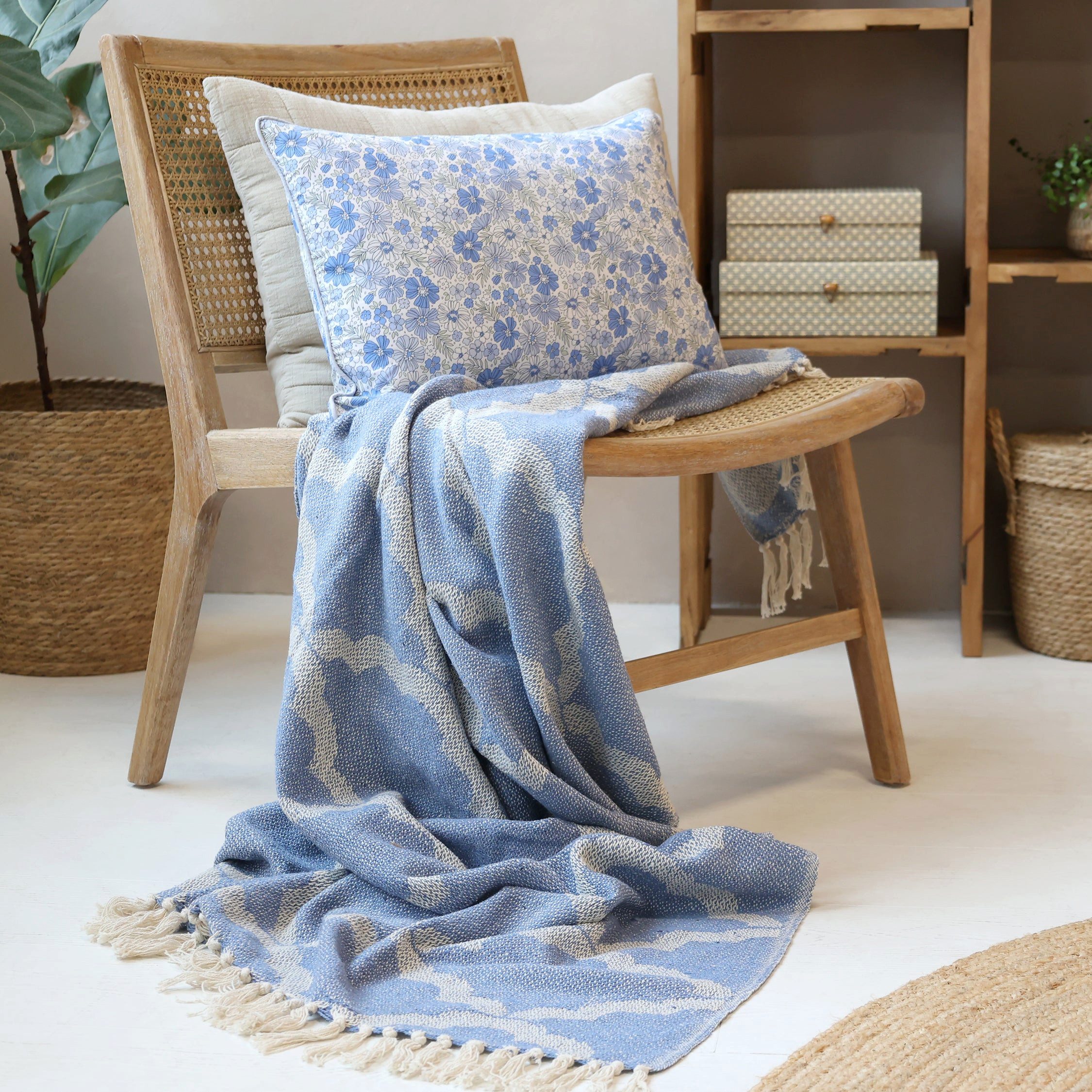 Plaid Chic Antique Aix Plaid Garnüberschuss Sky Blue, Chic Antique