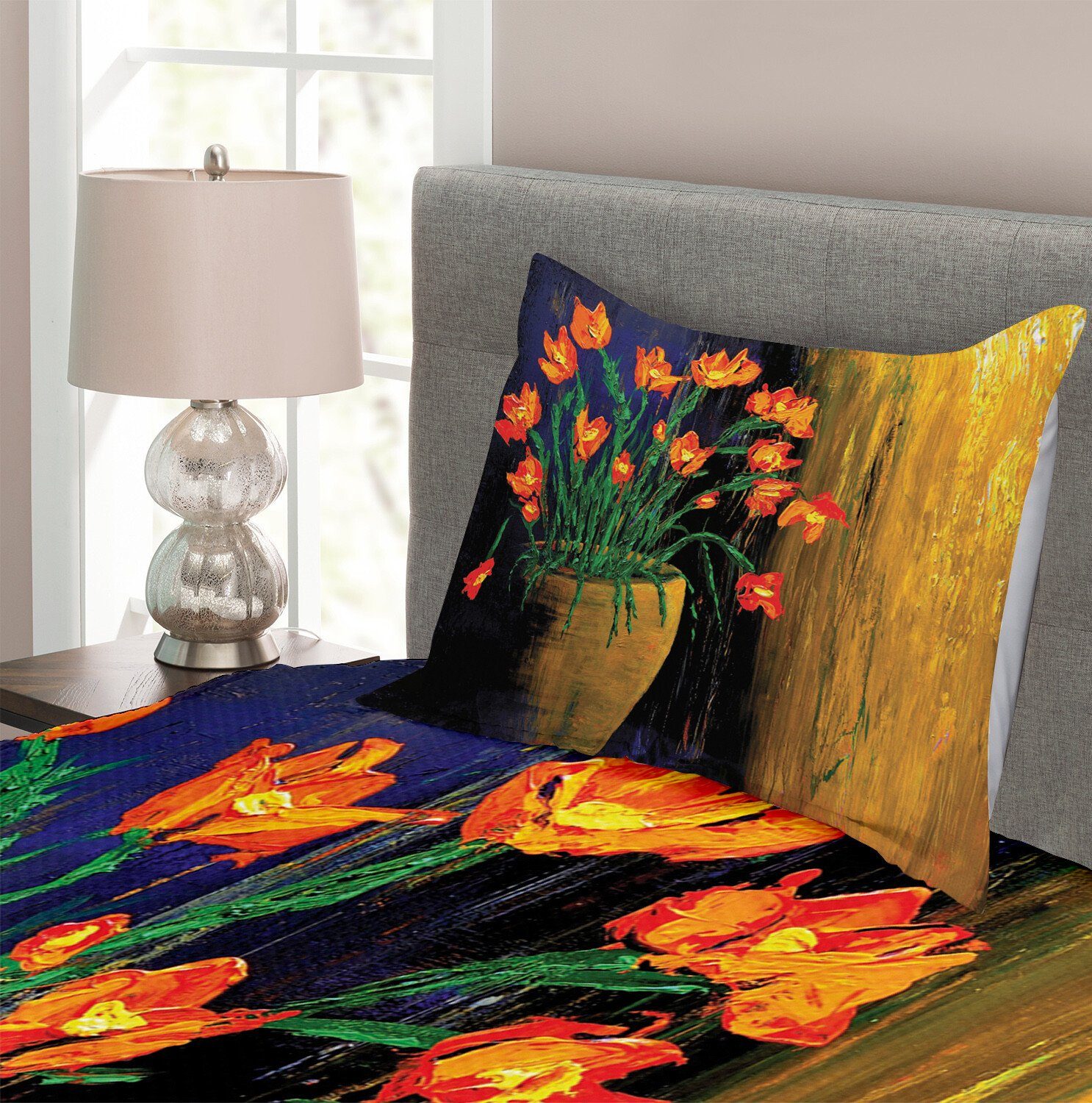 Botanischer Set Vase mit Tagesdecke Abakuhaus, Illustration Blume Kissenbezügen Waschbar,
