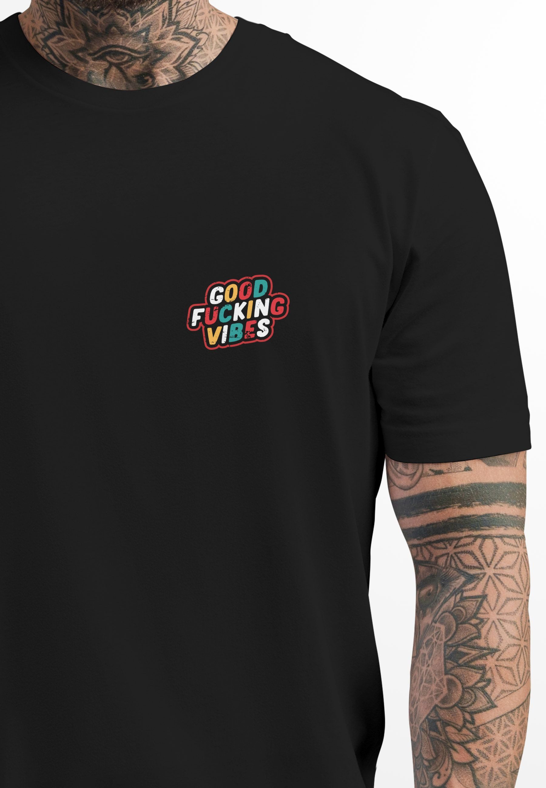 Neverless Print-Shirt Backprint TShirt Herren Good Vibes Schriftzug Sommer Sonne Retro mit Print – Bild 4 von 5