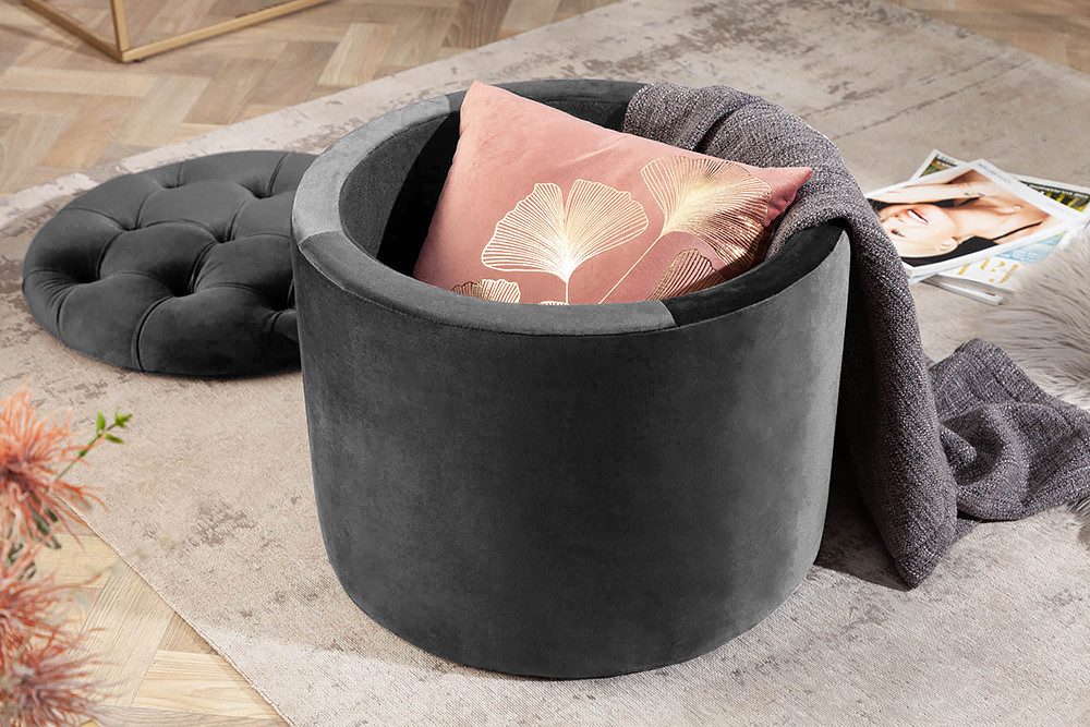 riess-ambiente Sitzhocker MODERN BAROCK 50cm grau · Aufbewahrungskorb mit Samt-Bezug (Einzelartikel, 1 St), zylinderförmig · rund · abnehmbarer Deckel · mit Stauraum · Wohnzimmer