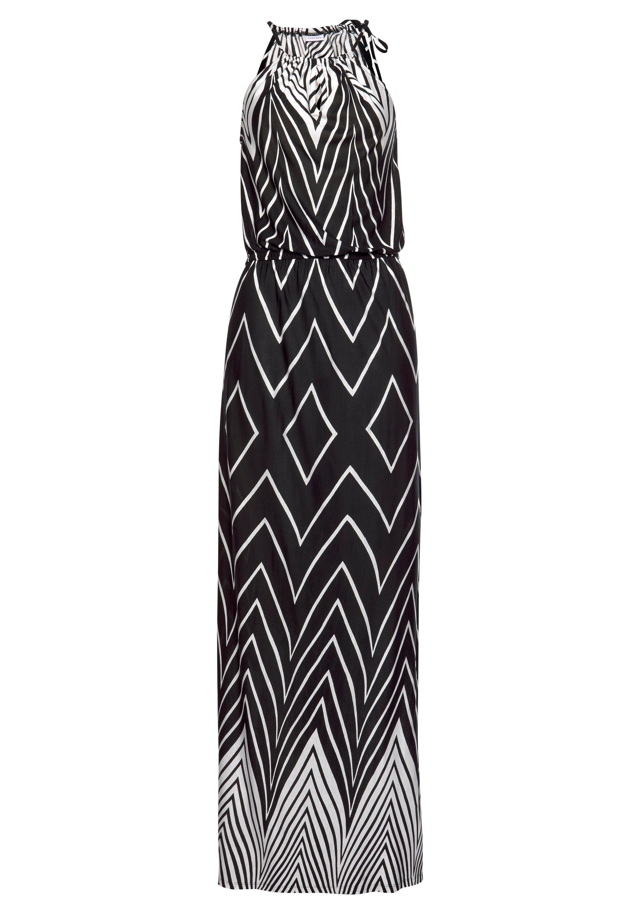 LASCANA Maxikleid im Schwarz-Weiß-Design mit Schlitz, günstig online kaufen