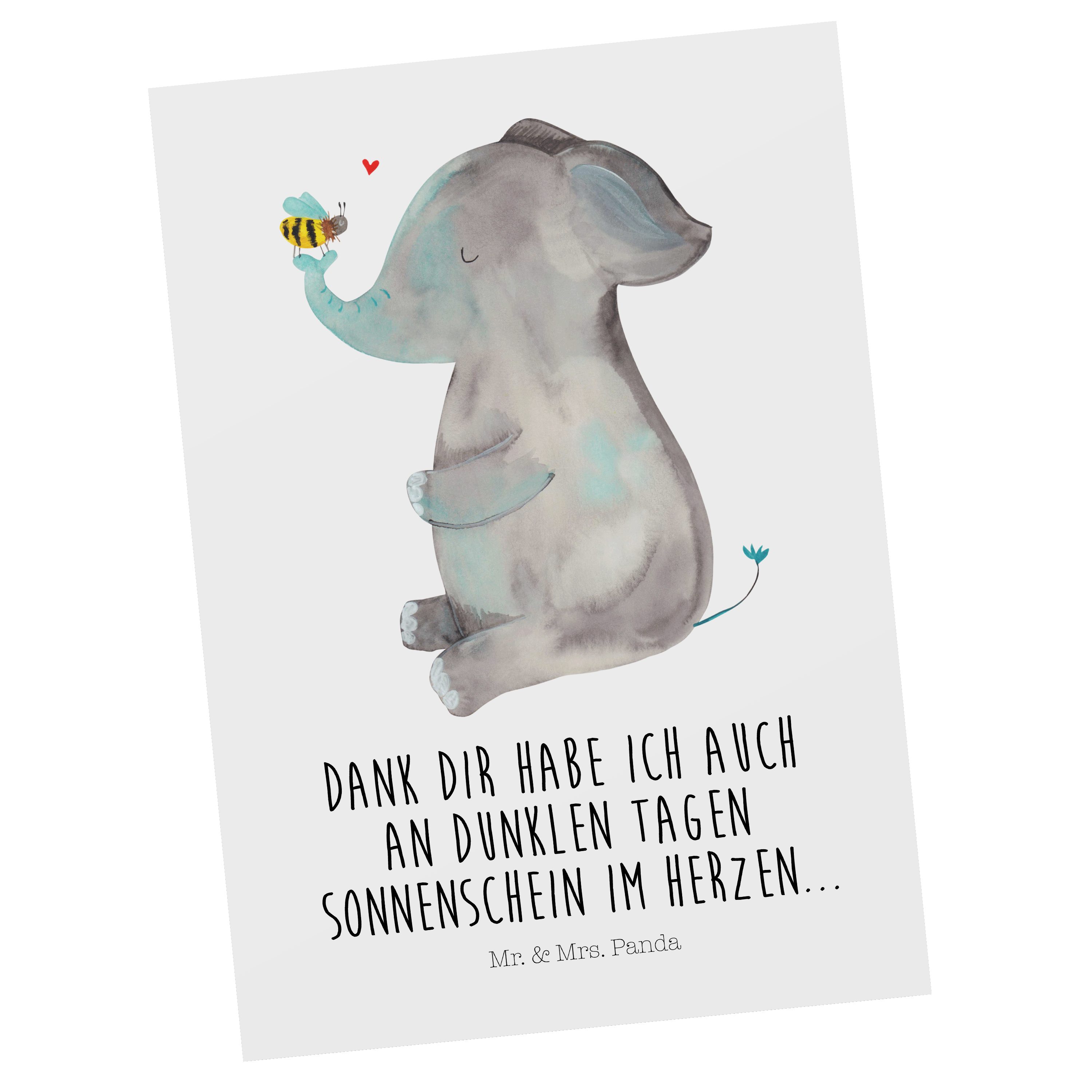Mr. & Mrs. Panda Postkarte Elefant & Biene - Weiß - Geschenk, Dankeskarte, Heiratsantrag, Karte