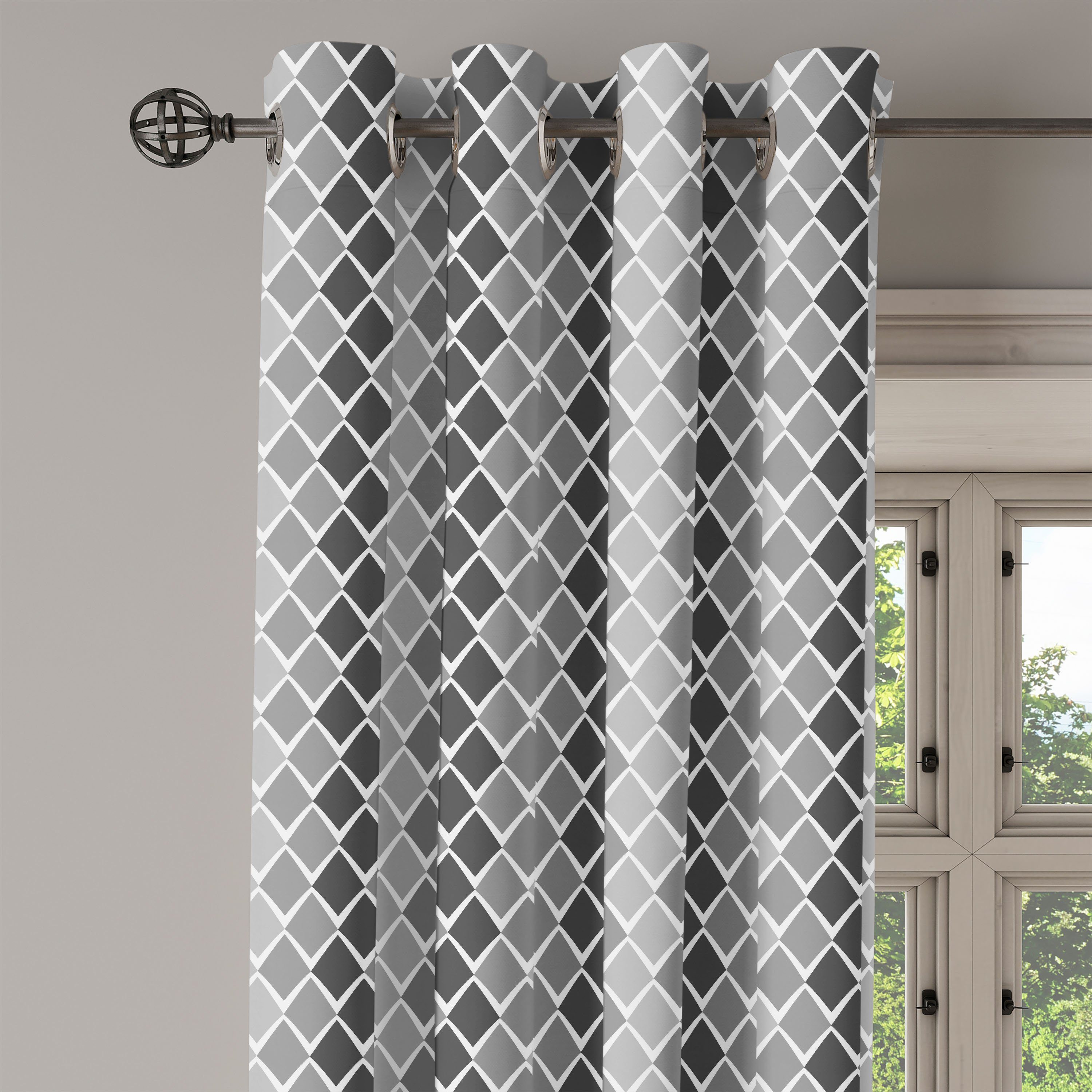 Gardine Dekorative geometrische Ombre Grau 2-Panel-Fenstervorhänge und Abakuhaus, Wohnzimmer, Weiß Schlafzimmer für