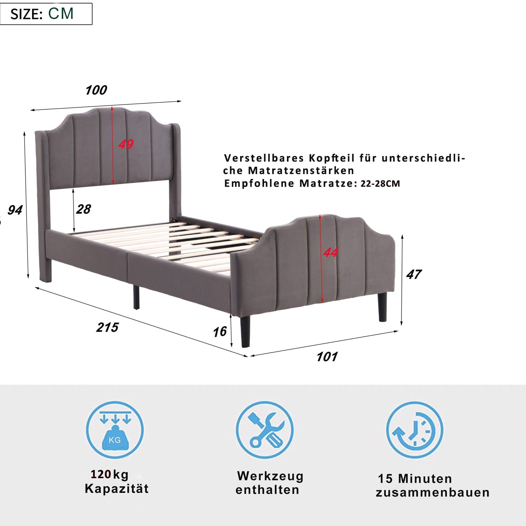 Ulife Polsterbett Kinderbett Einzelbett, Bettrahmen mit günstig online kaufen