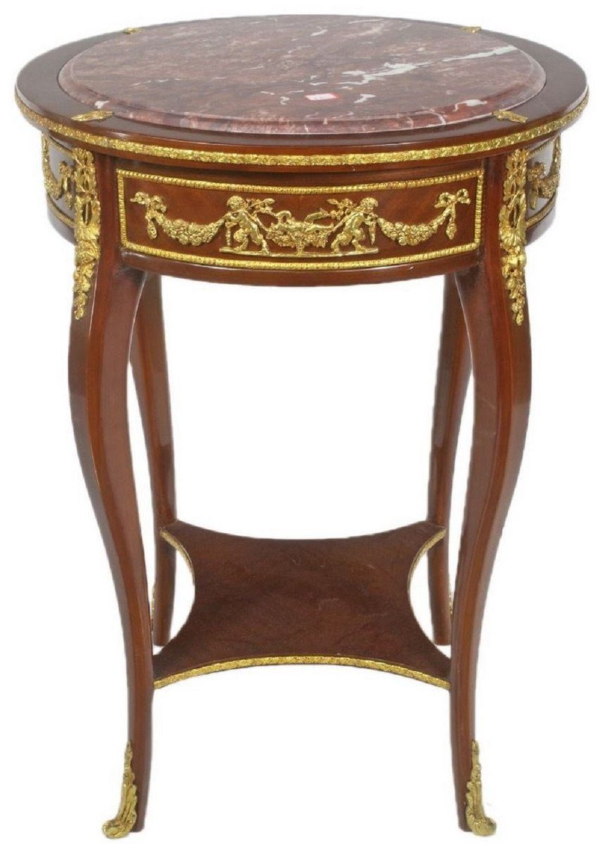45 Casa cm Beistelltisch Möbel mit / Ø 75 im / H. Beistelltisch Padrino Gold x - Braun Marmorplatte - Runder Barock Barockstil Rot Tisch Barock
