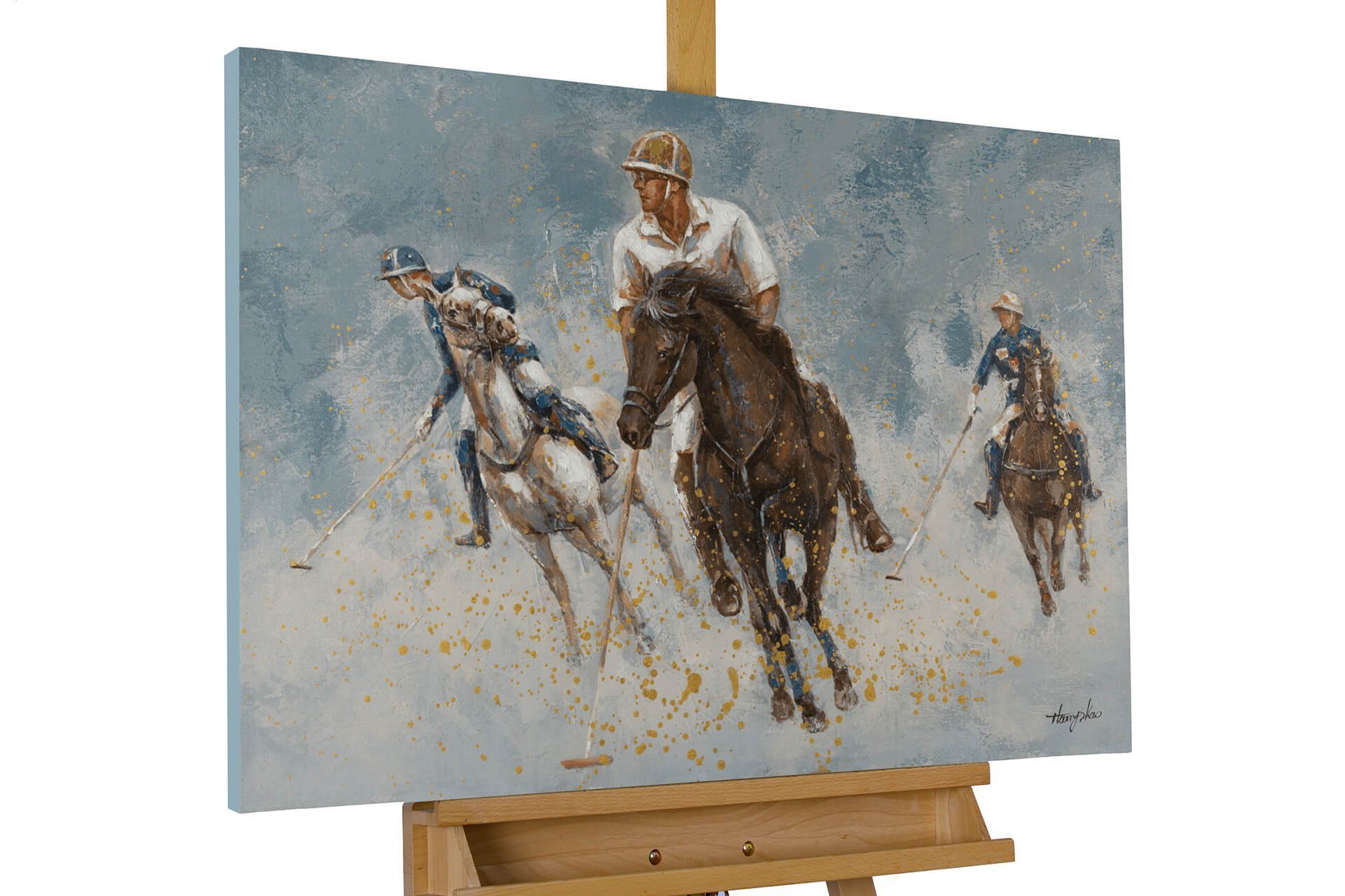KUNSTLOFT Gemälde Polo Game 90x60 cm, Leinwandbild 100% HANDGEMALT Wandbild Wohnzimmer