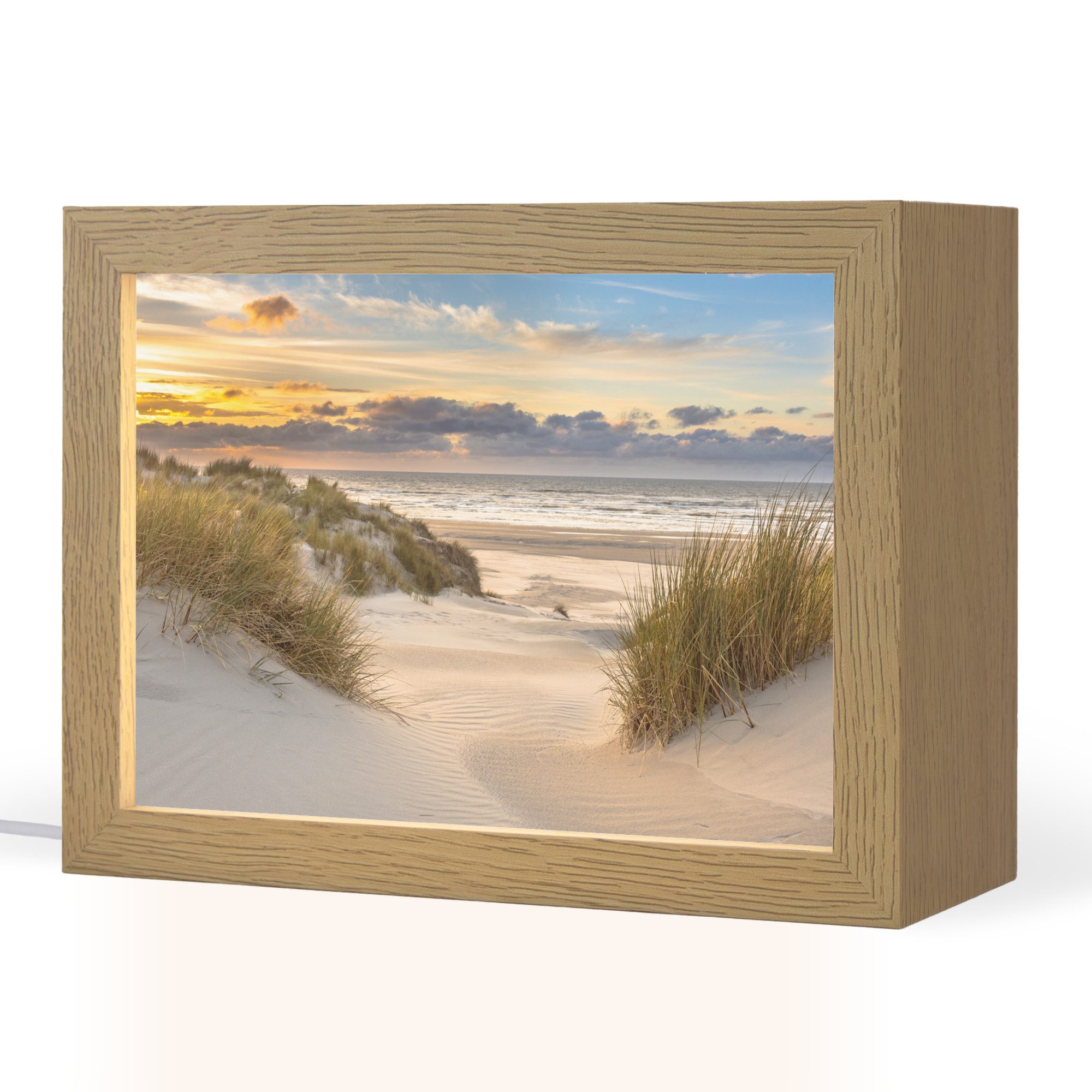 OnlyWow Tischleuchte Strand - Düne - Gras - Sonnenuntergang - Meer, Dimmbar, Farbwechsel, LED, Warmweiß, Kaltweiß, Neutralweiß Einstellbar, Tischlampe, Schreibtischlampe, Desk, Dimmbar, mit Kabel, LED