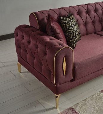 Casa Padrino Schlafsofa Luxus Schlafsofa Weinrot / Gold 225 x 95 x H. 83 cm - Wohnzimmer Sofa mit 4 Kissen - Luxus Wohnzimmer Möbel