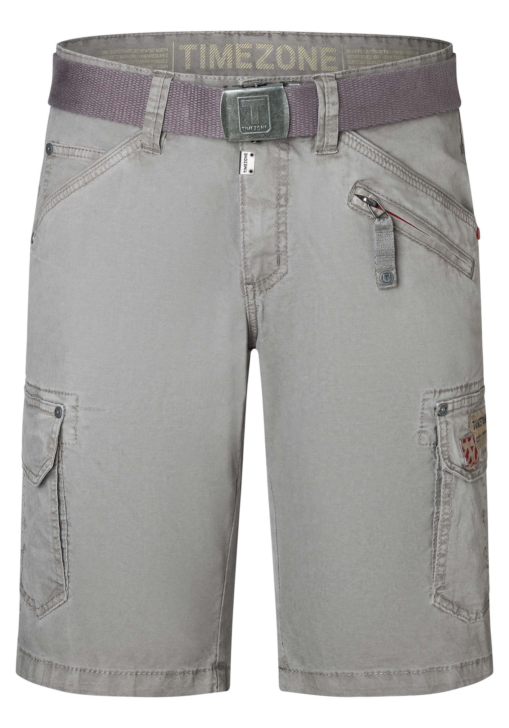 TIMEZONE Cargoshorts Cargoshorts mit Gürtel und Taschen für Herren Baumwolle Regular Fit unifarben wärmend Reißverschluss