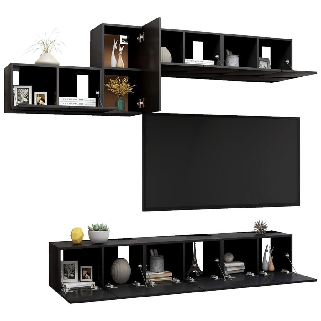 Holzwerkstoff furnicato Schwarz TV-Schrank 7-tlg. TV-Schrank-Set