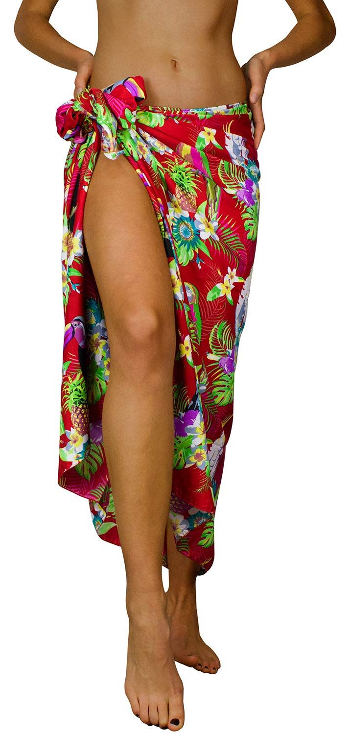 King Kameha Sarong Parrot Cockatoo Funky Hawaii-Sarong Pareo Cover-Up Strand Damen Bikini, Pareo Cover-Up