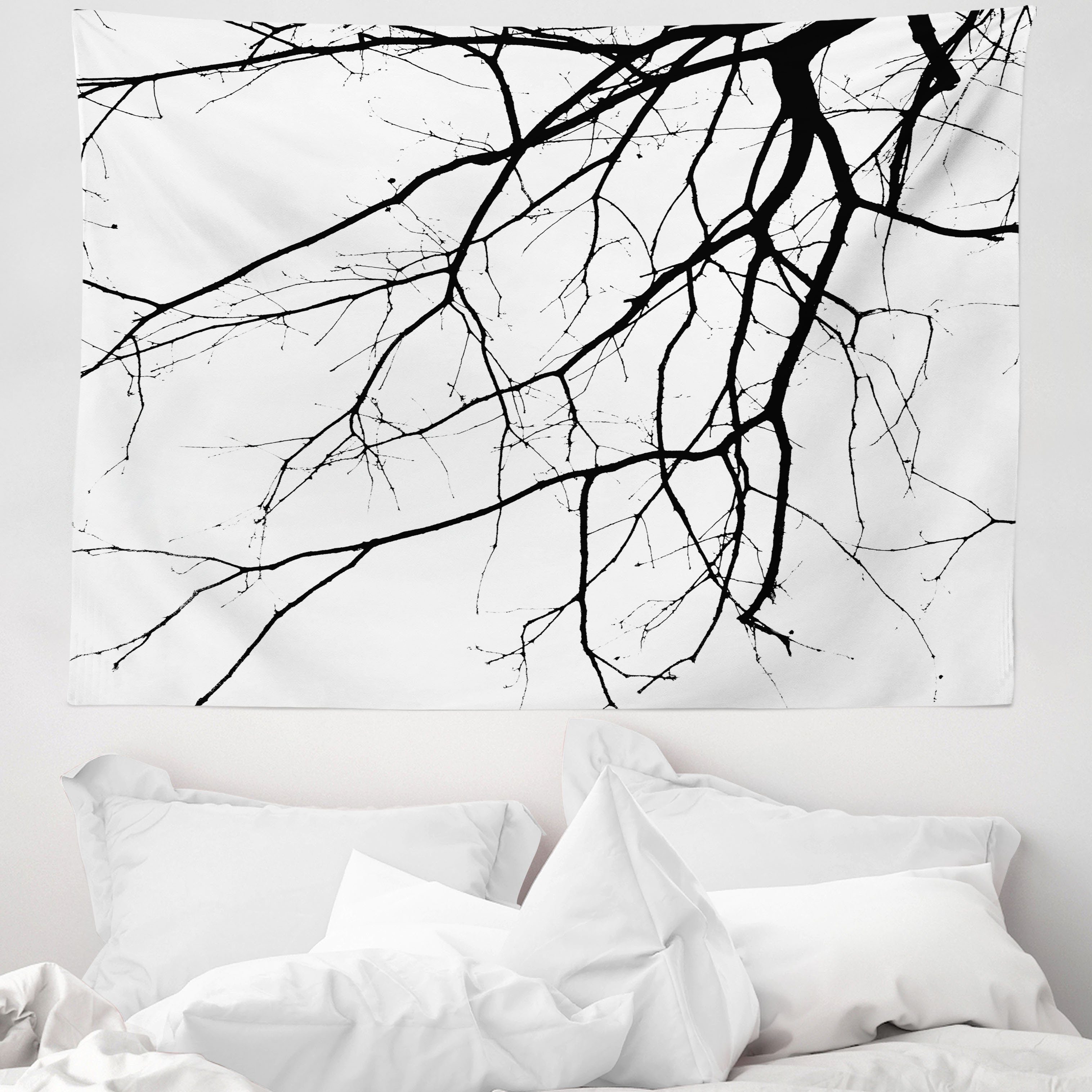 Wandteppich aus Weiches Mikrofaser Stoff Für das Wohn und Schlafzimmer, Abakuhaus, rechteckig, Schwarz und weiß kahler Baum