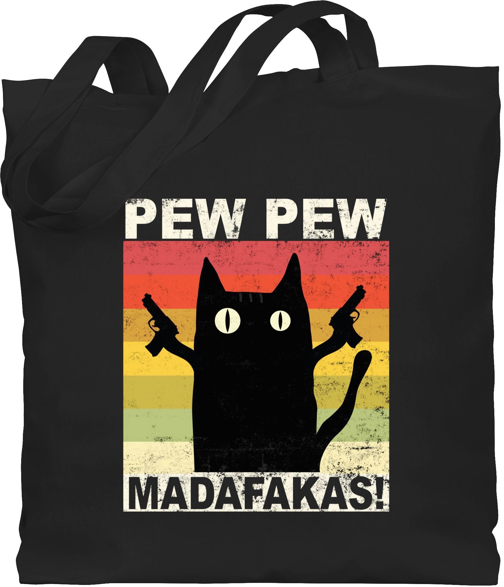 Shirtracer Umhängetasche »Pew Pew Madafakas Katze Vintage hell