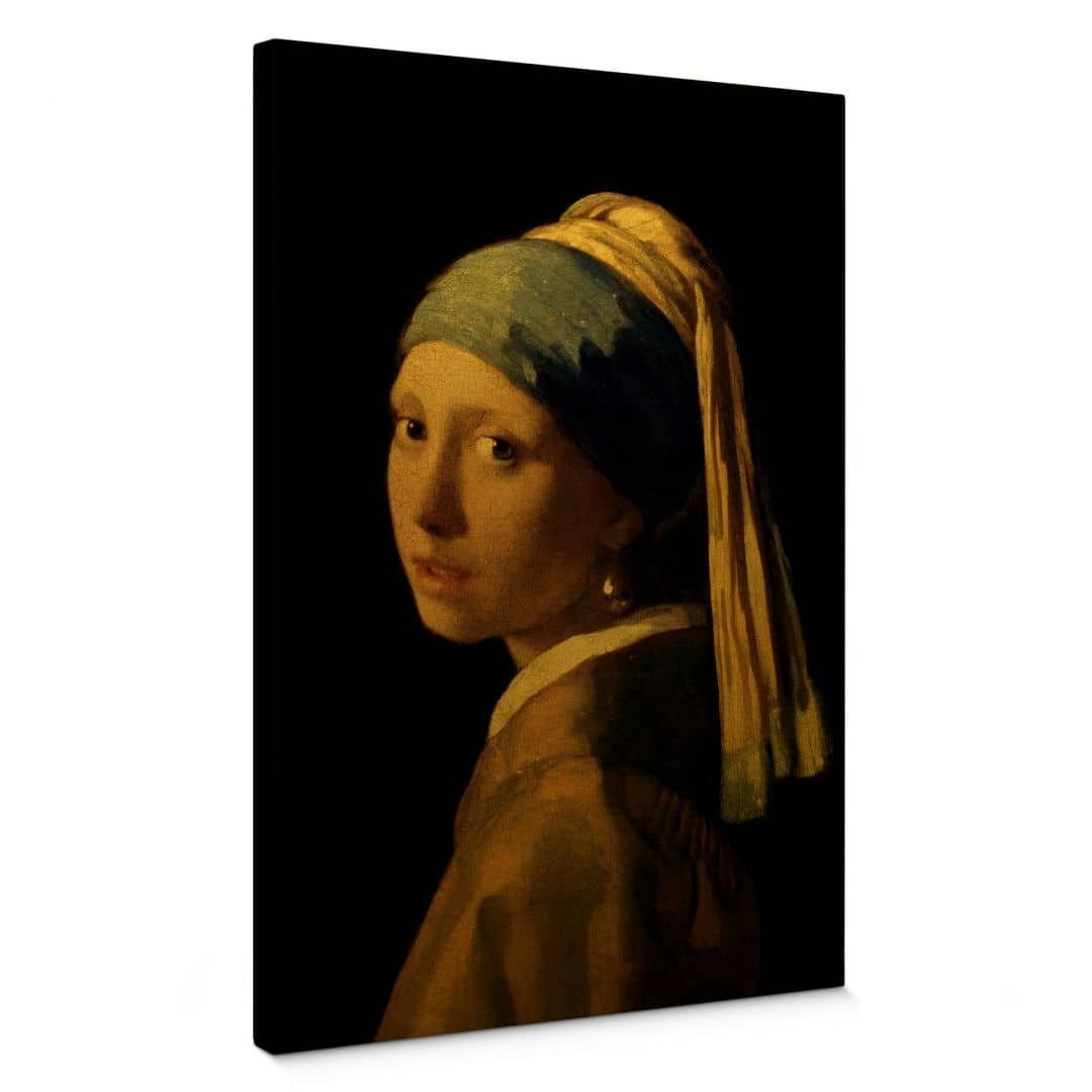 K&L Wall Leinwandbild handmade Vintage Art Gold Wandbild Vermeer Mädchen Leinwandbild Wohnzimmer Perlenohrring