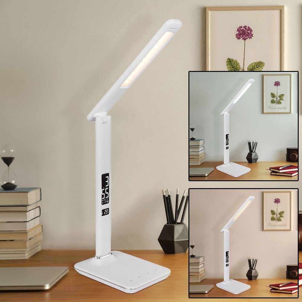 LED-Leuchtmittel Lederoptik etc-shop Datum Lampe Chrom Büro Tisch Neutralweiß, Schreibtischlampe, fest Schreib verbaut, Kaltweiß, Leuchte Tageslichtweiß, Warmweiß, LED