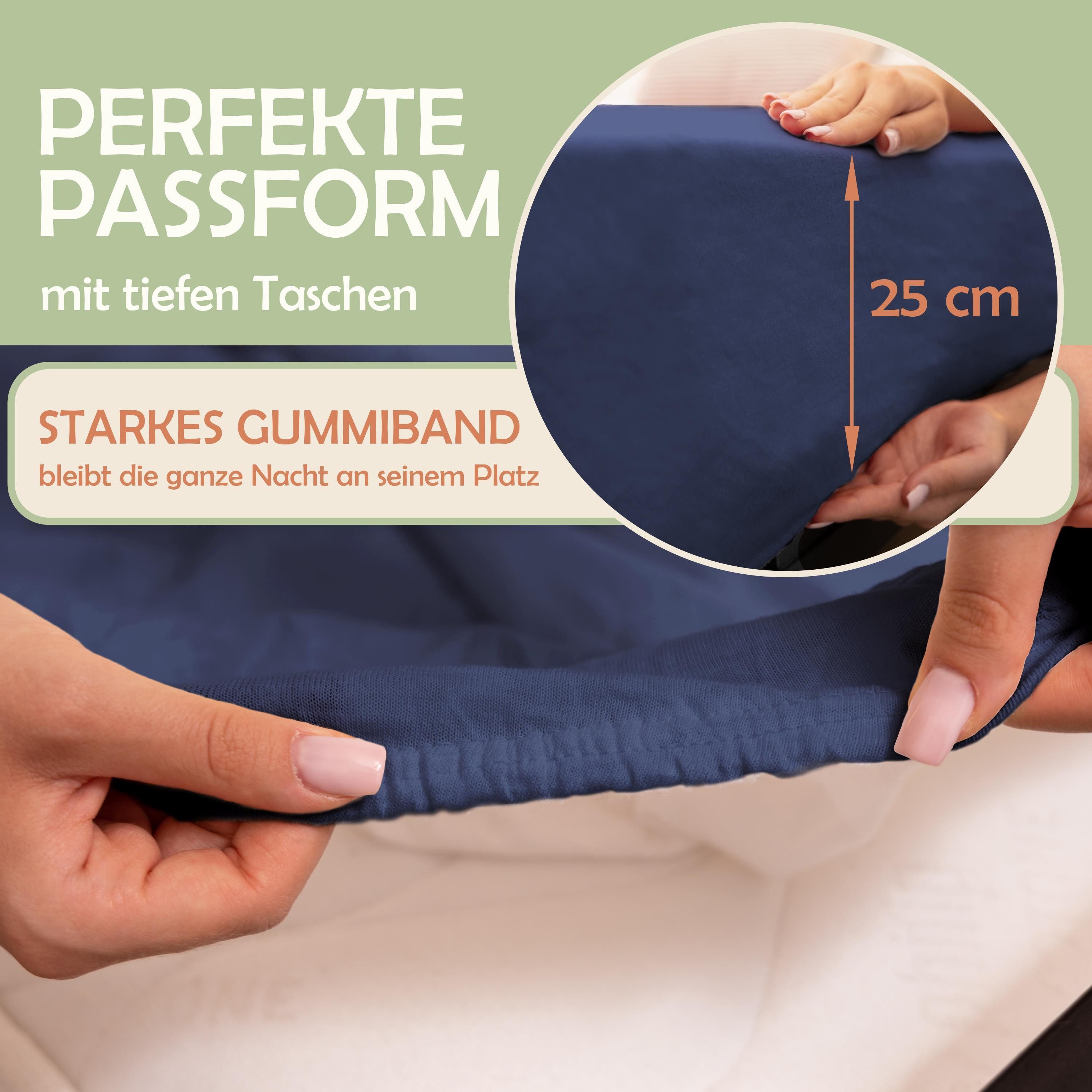 NatureMark Spannbettlaken Gebürstete Mikrofaser, Polyester, Gummizug: rundum, viele Größen und Farben Markenware (90x200 cm, Navy blau)