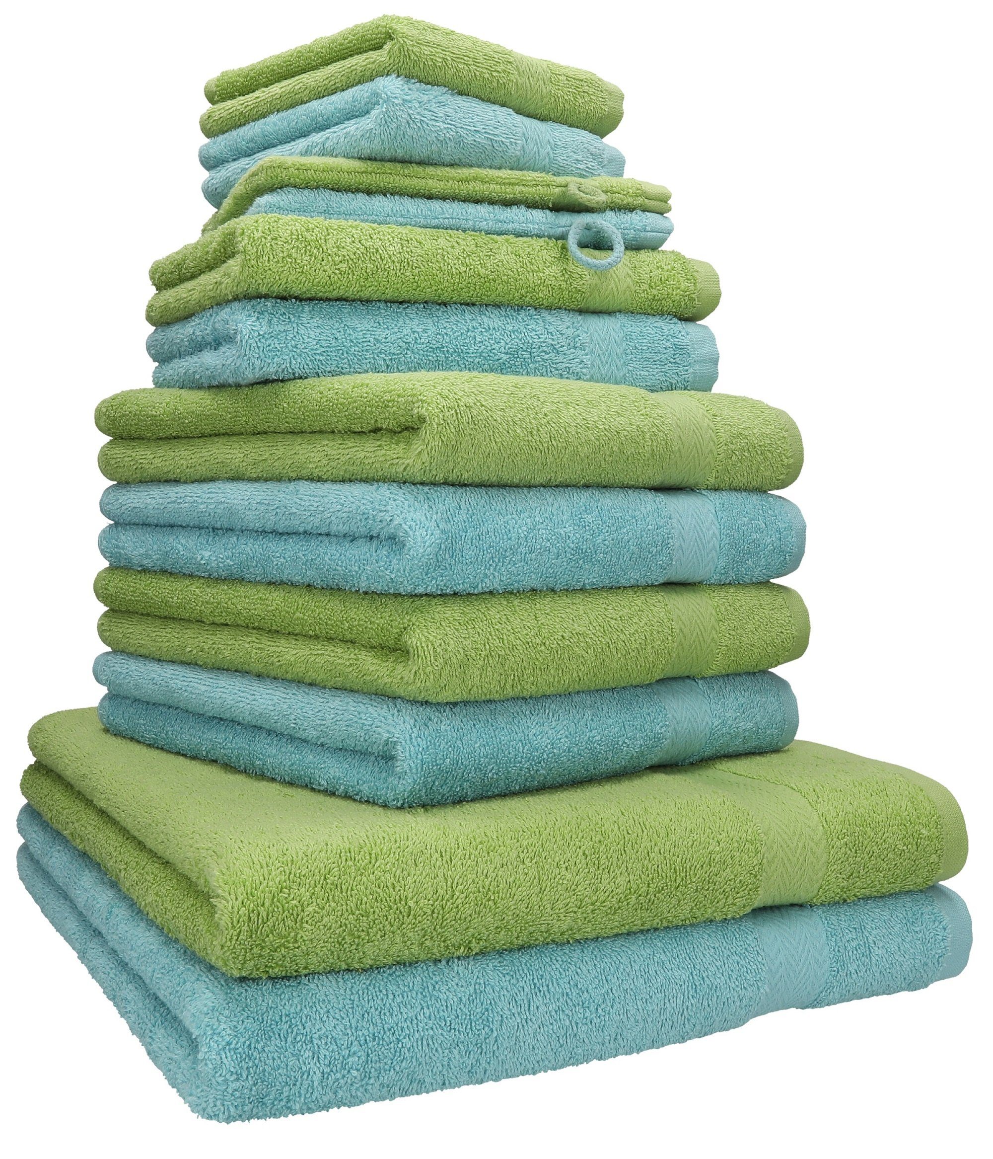 Betz Handtuch Set 12-tlg. Handtuch Set Premium Farbe Ocean/avocadogrün, 100% Baumwolle, (12-tlg)
