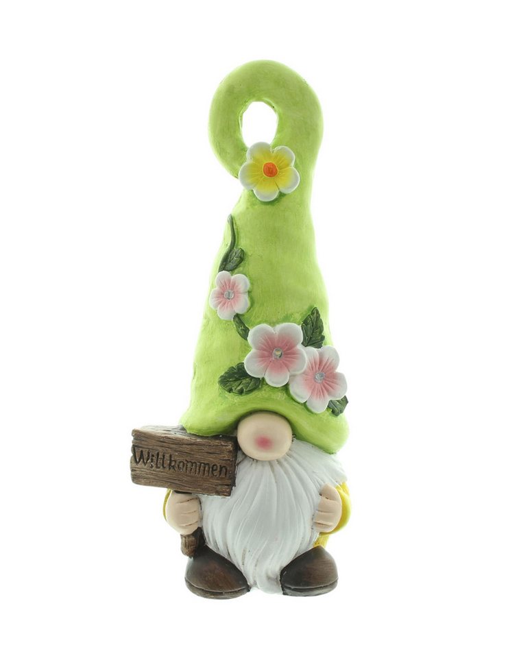 Dekoleidenschaft LED-Dekofigur Solar Wichtel "Willkommen" Gartenzwerg 41 cm hoch, Outdoor Gartendeko, Gartenfigur wetterfest, Deko-Figur für Draußen, Balkon & Terrasse